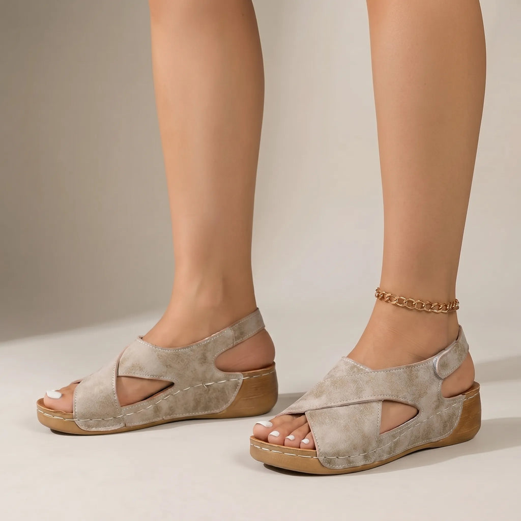 Cadora™ -  Slingback Wedge Sandals -  Walking On Holiday