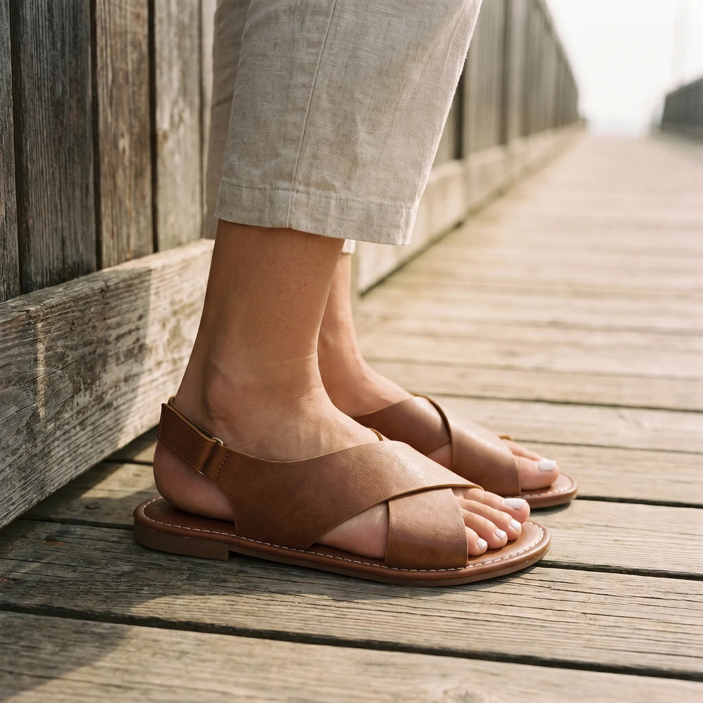 Caelia™ -  Criss-Cross Flat Sandals -  Warm-Weather Outings