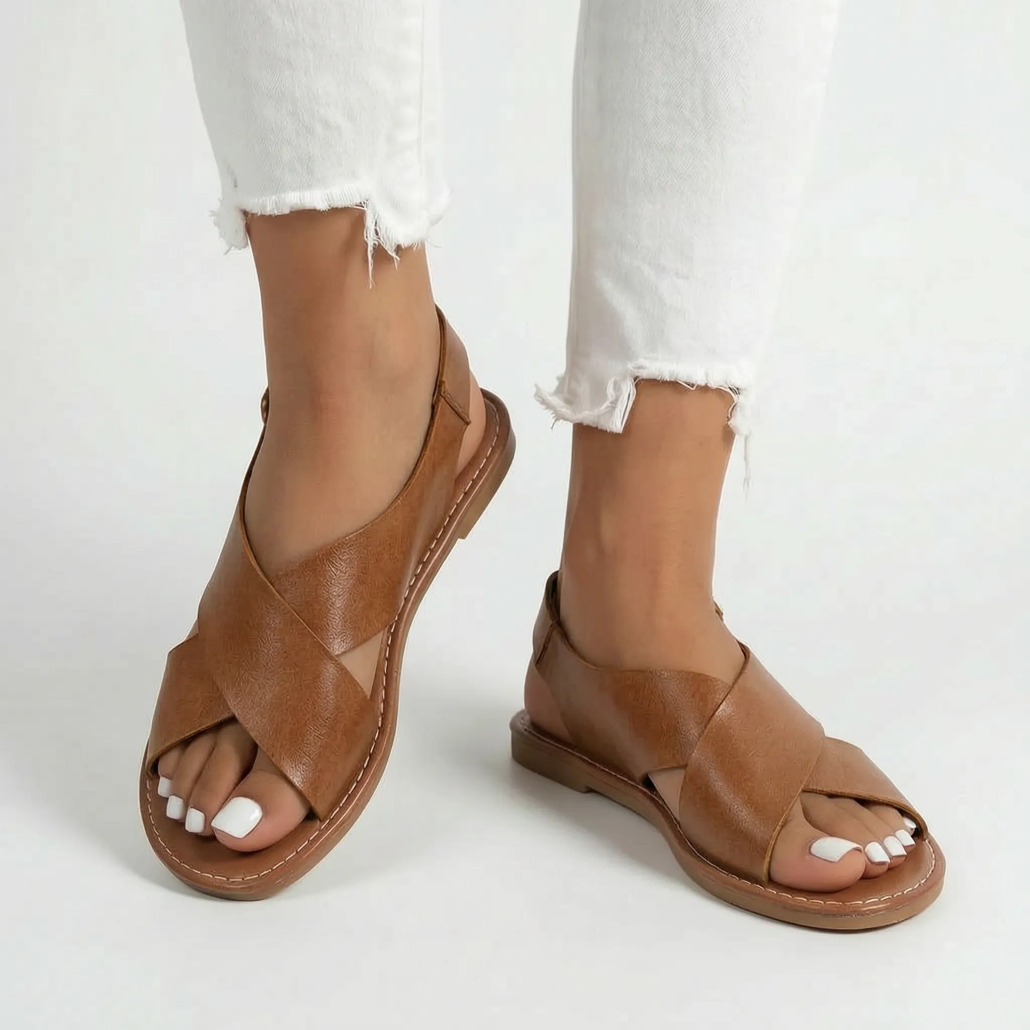 Caelia™ -  Criss-Cross Flat Sandals -  Warm-Weather Outings
