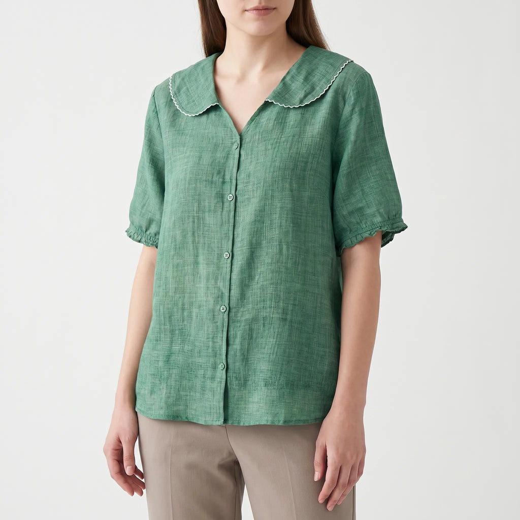 Caelira™ -  Short-Sleeved Button-Up Blouse -  Weekend Brunch Outings