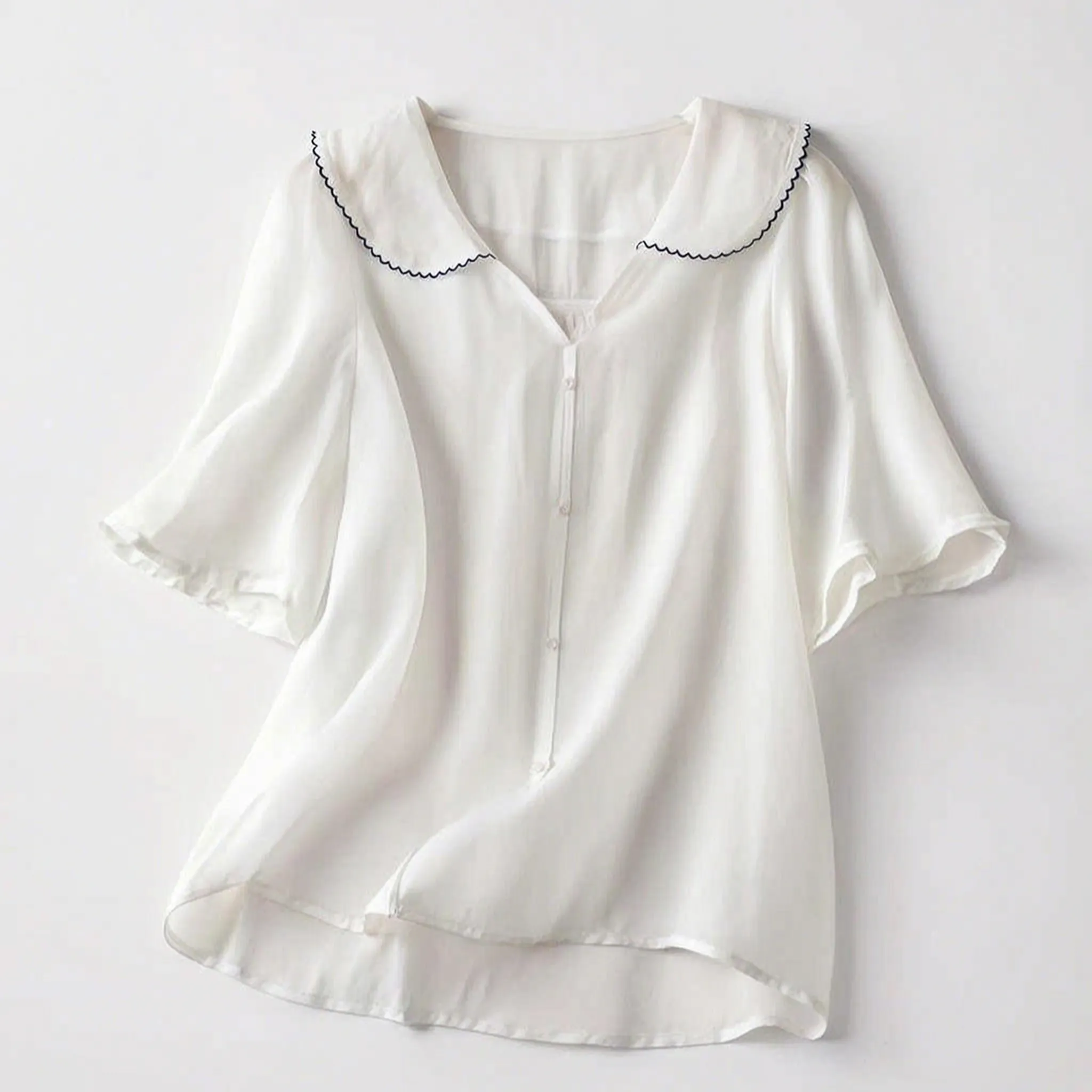 Caelira™ -  Short-Sleeved Button-Up Blouse -  Weekend Brunch Outings