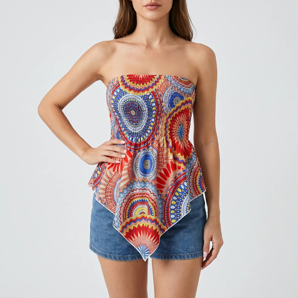 Calypto™ -  Strapless Smocked Bohemian Top -  Warm Weather Styling