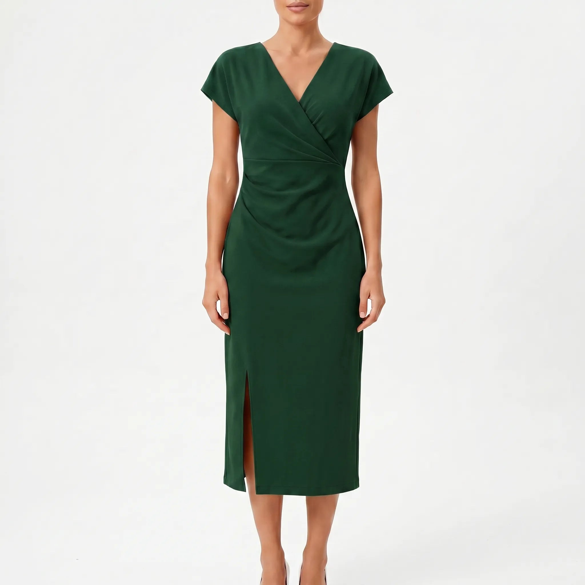 Calyxa™ -  V-Neck Midi Dress -  Evening Dining