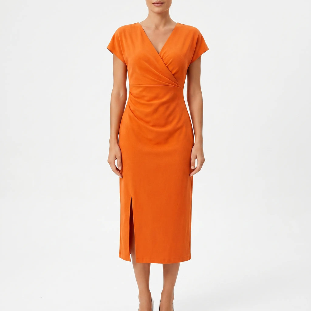 Calyxa™ -  V-Neck Midi Dress -  Evening Dining