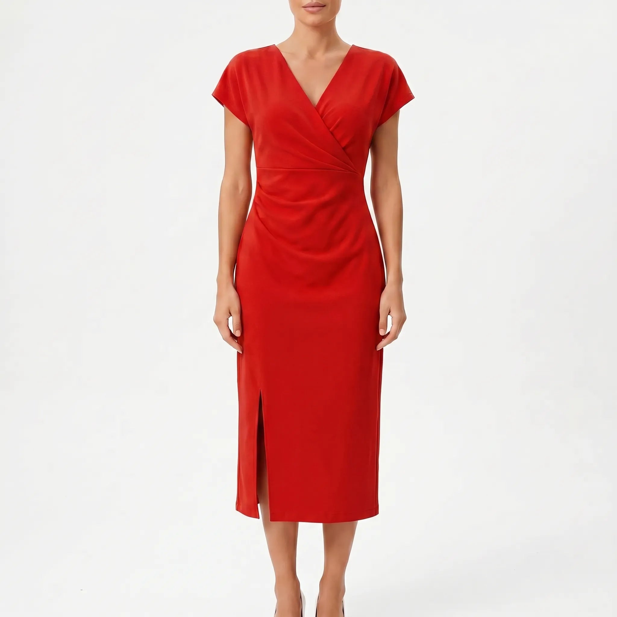 Calyxa™ -  V-Neck Midi Dress -  Evening Dining