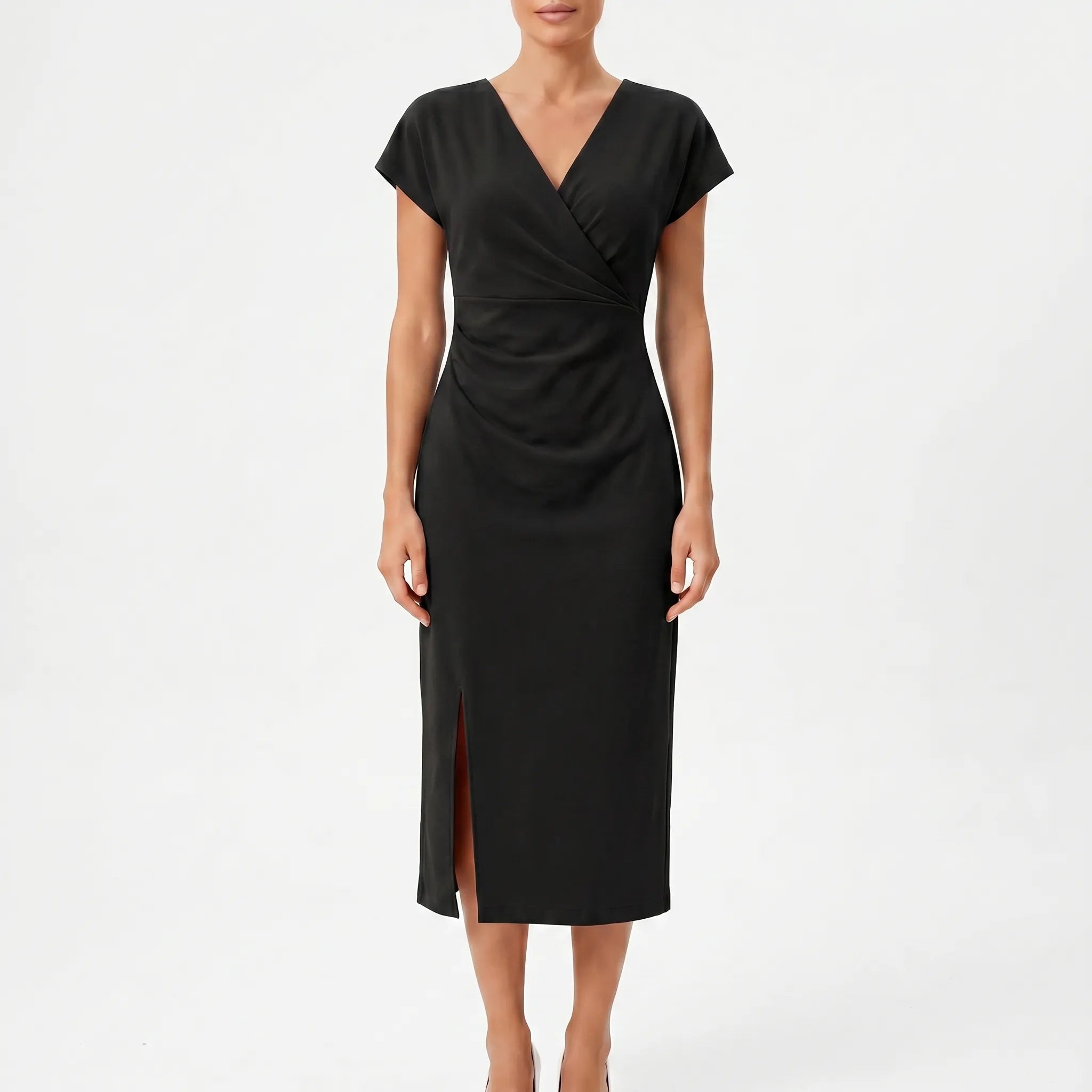 Calyxa™ -  V-Neck Midi Dress -  Evening Dining