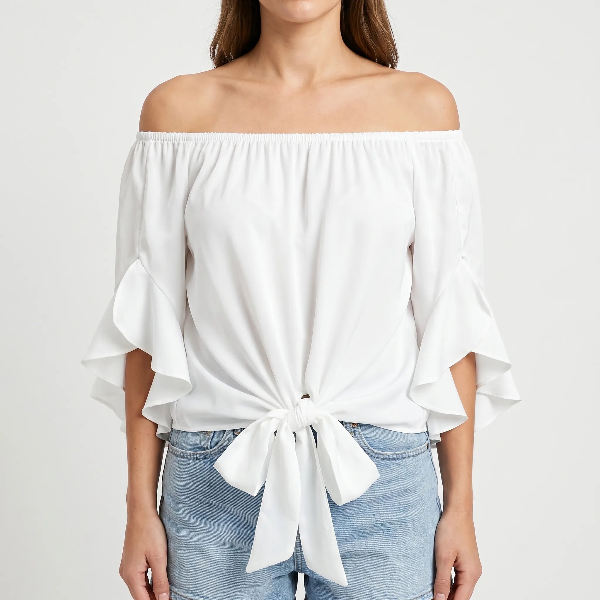 Cascadine™ -  Off-Shoulder Tie Blouse -  Warm Weather Outings