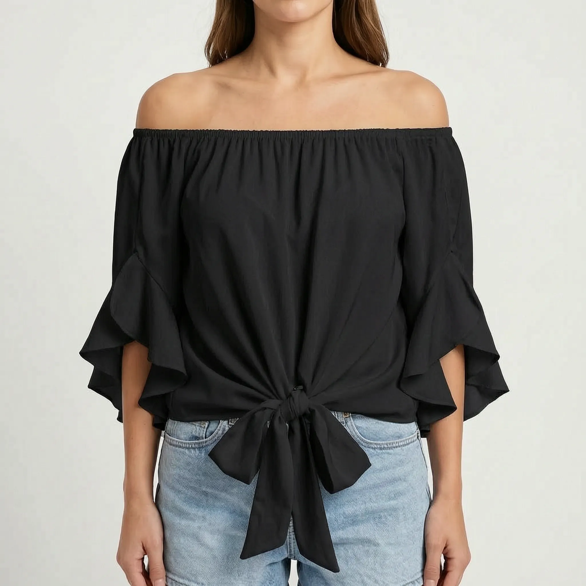 Cascadine™ -  Off-Shoulder Tie Blouse -  Warm Weather Outings