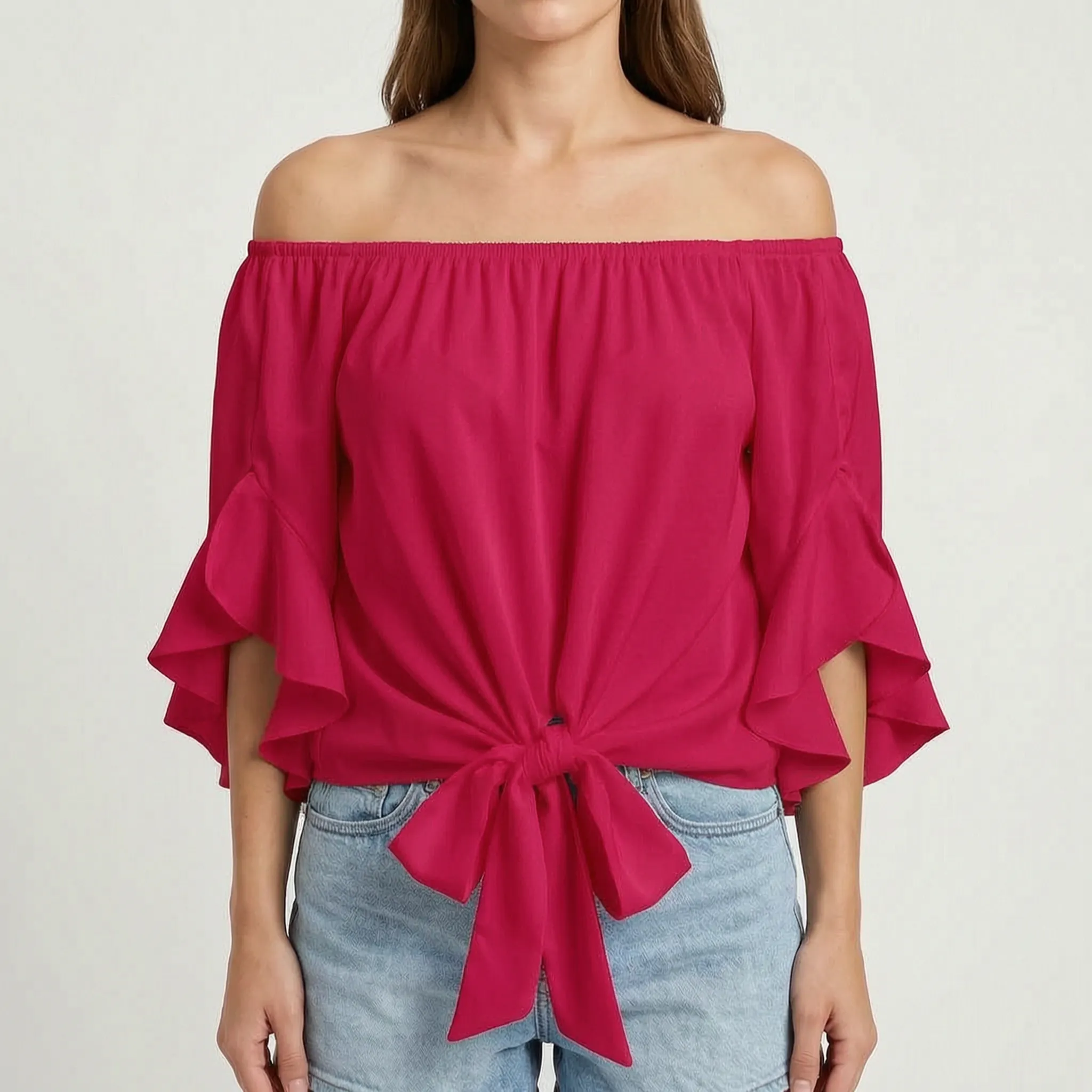 Cascadine™ -  Off-Shoulder Tie Blouse -  Warm Weather Outings