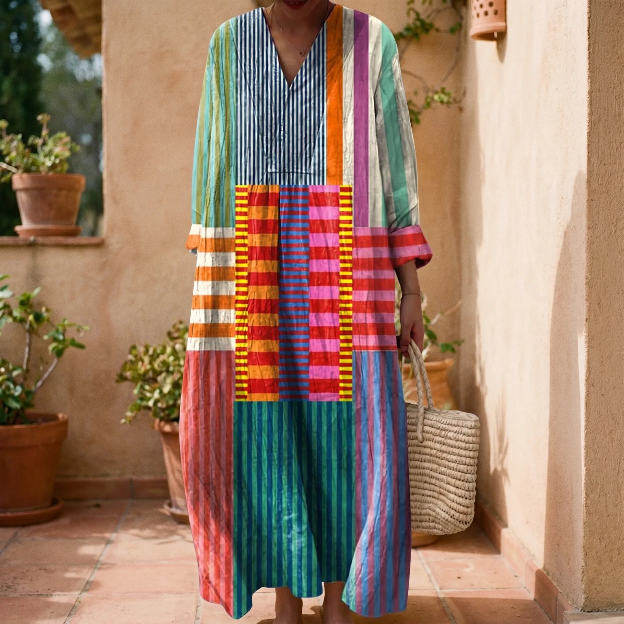 Chromari™ -  Loose Patchwork Midi Dress -  Casual Summer Days