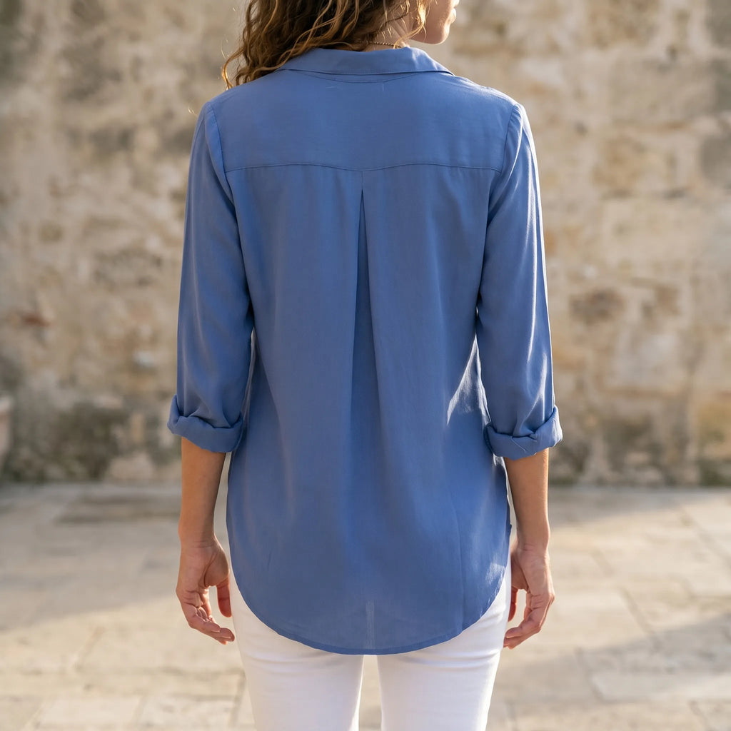 Cielon™ -  Relaxed Button-Front Woven Blouse -  Casual Office Wear