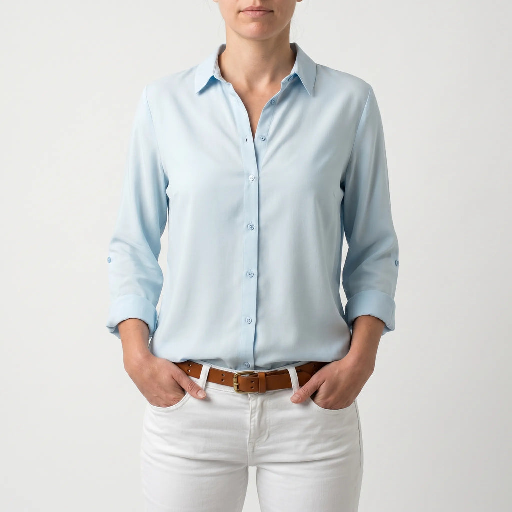 Cielon™ -  Relaxed Button-Front Woven Blouse -  Casual Office Wear
