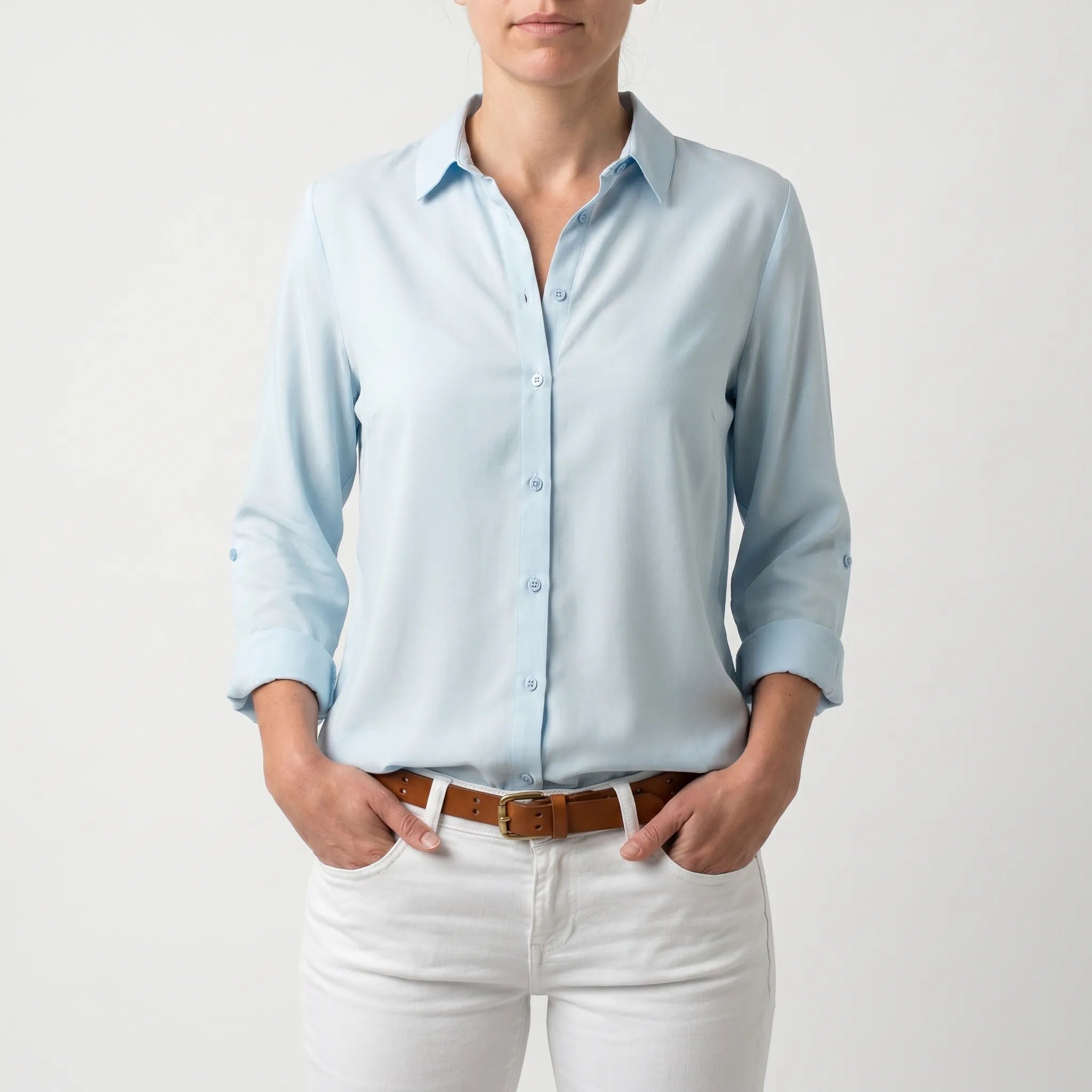 Cielon™ -  Relaxed Button-Front Woven Blouse -  Casual Office Wear