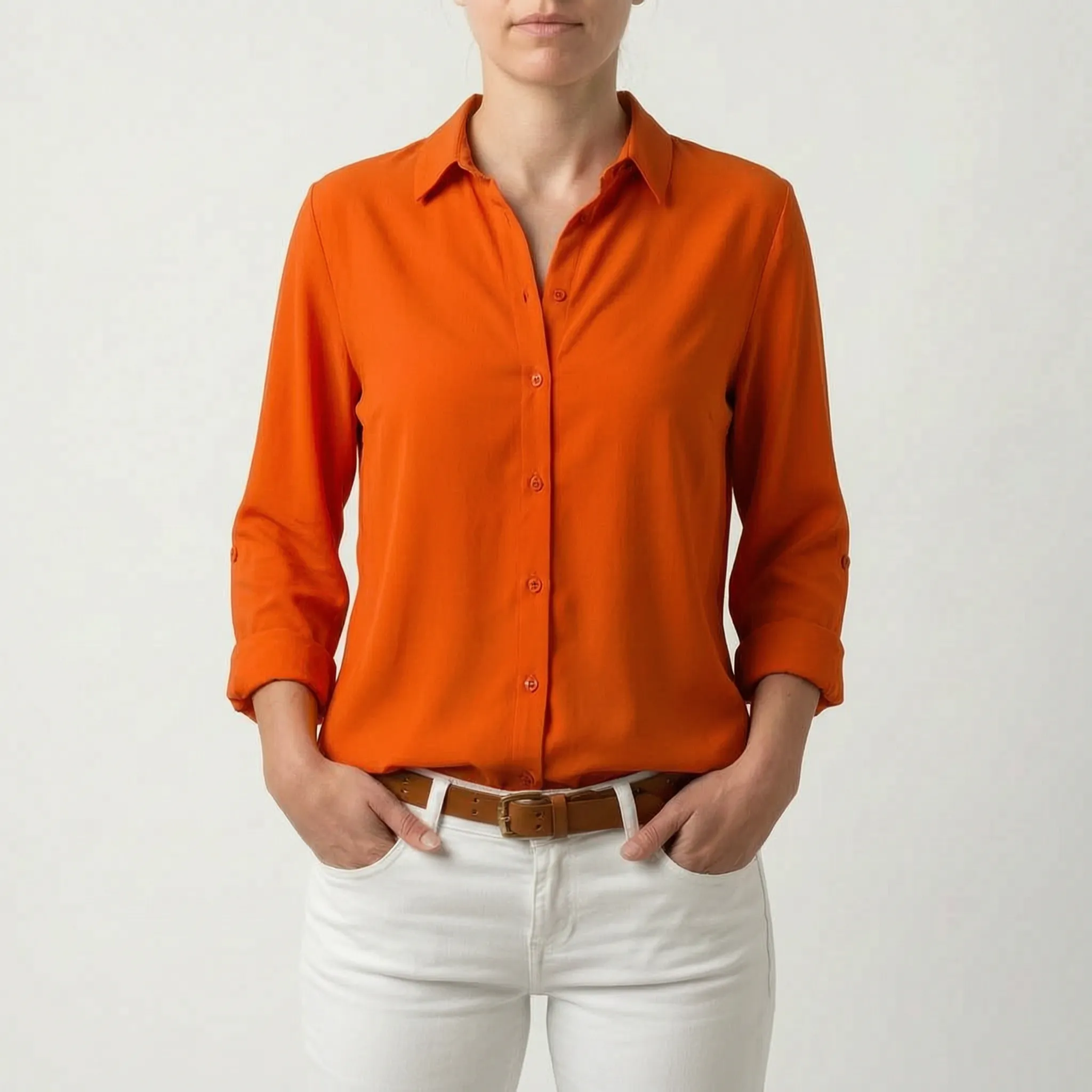 Cielon™ -  Relaxed Button-Front Woven Blouse -  Casual Office Wear