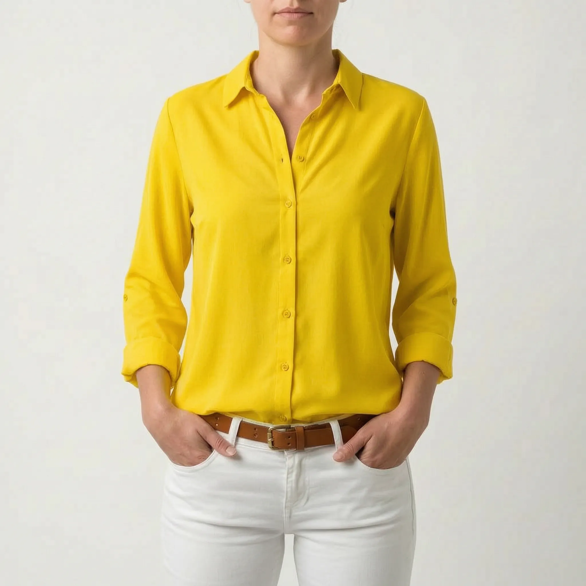 Cielon™ -  Relaxed Button-Front Woven Blouse -  Casual Office Wear