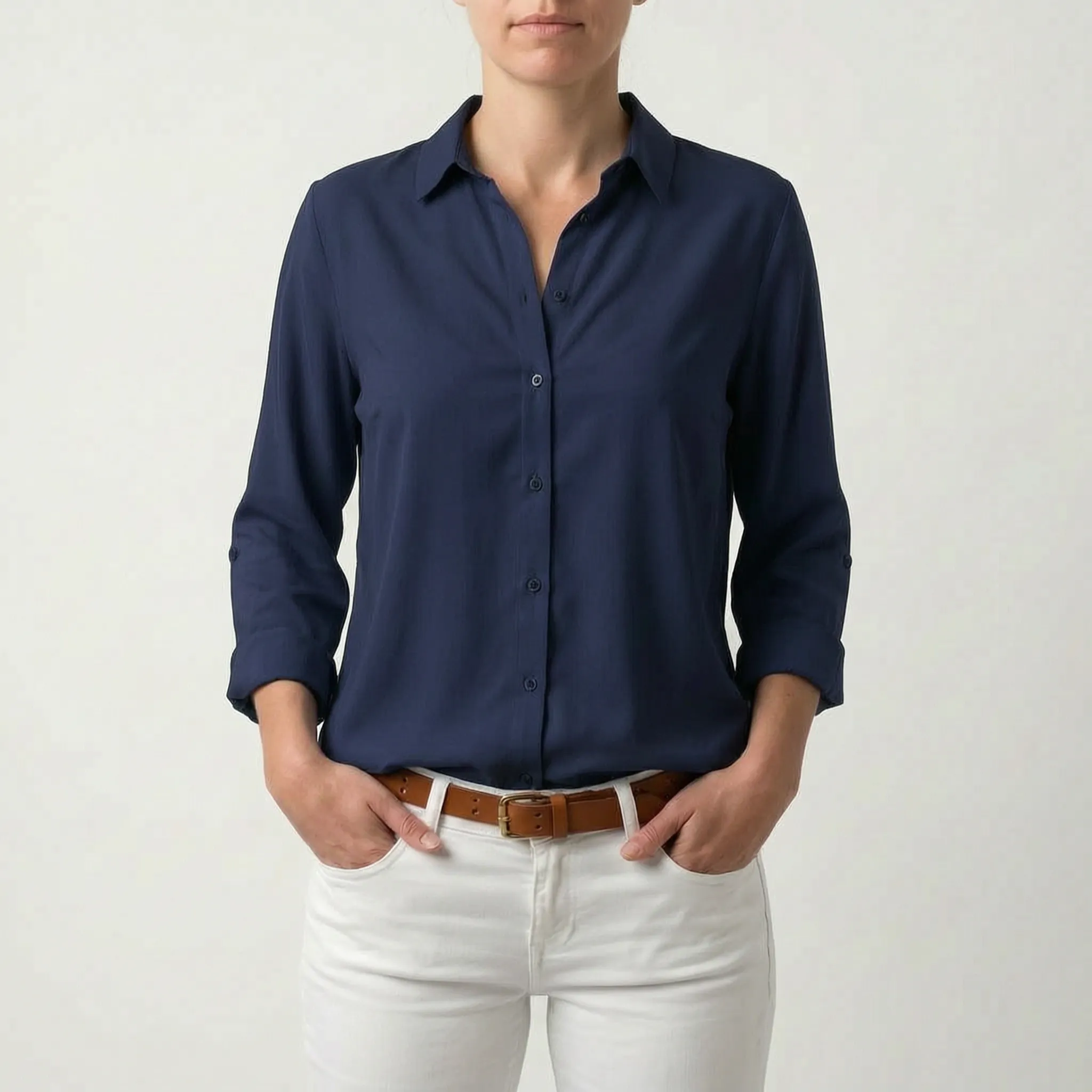 Cielon™ -  Relaxed Button-Front Woven Blouse -  Casual Office Wear