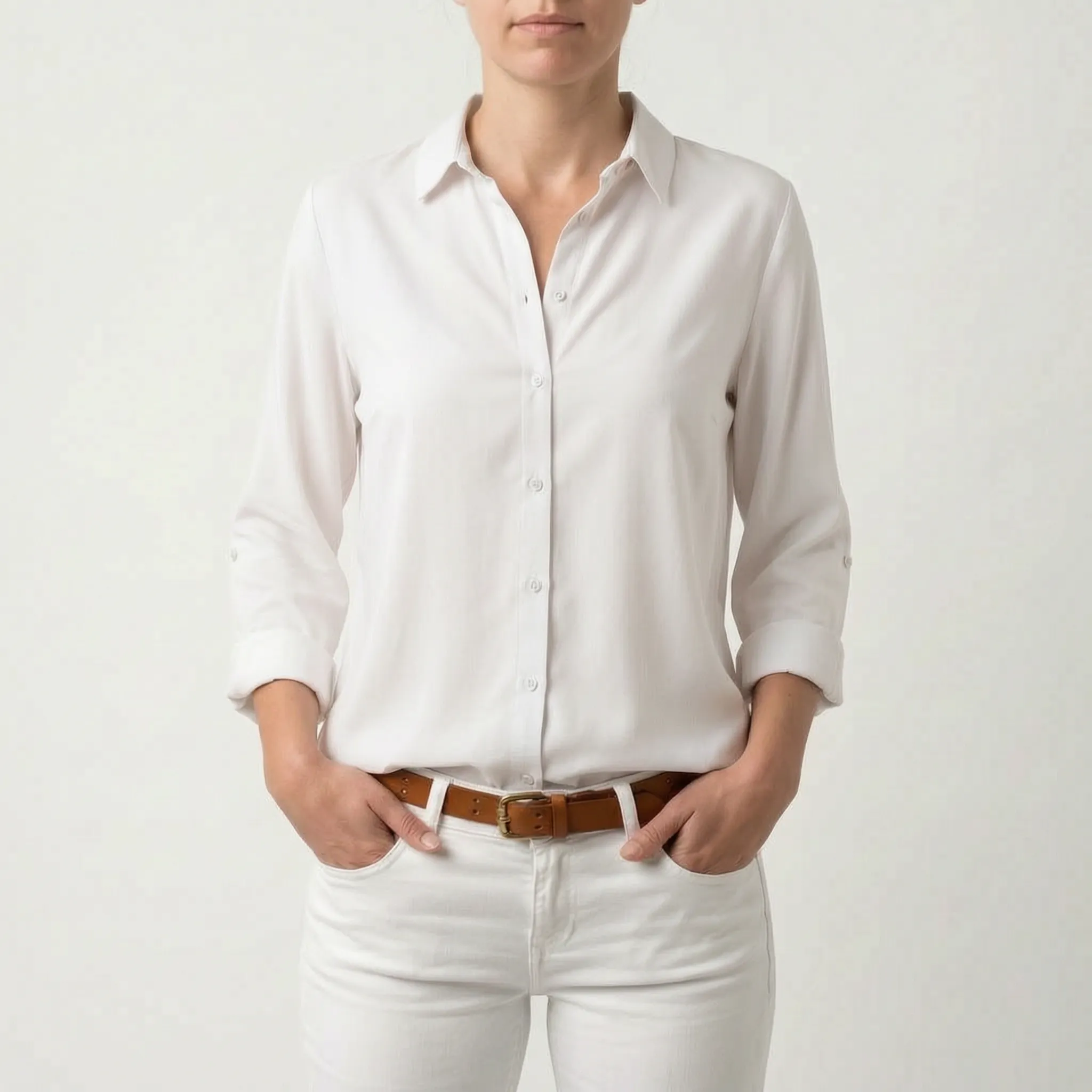 Cielon™ -  Relaxed Button-Front Woven Blouse -  Casual Office Wear