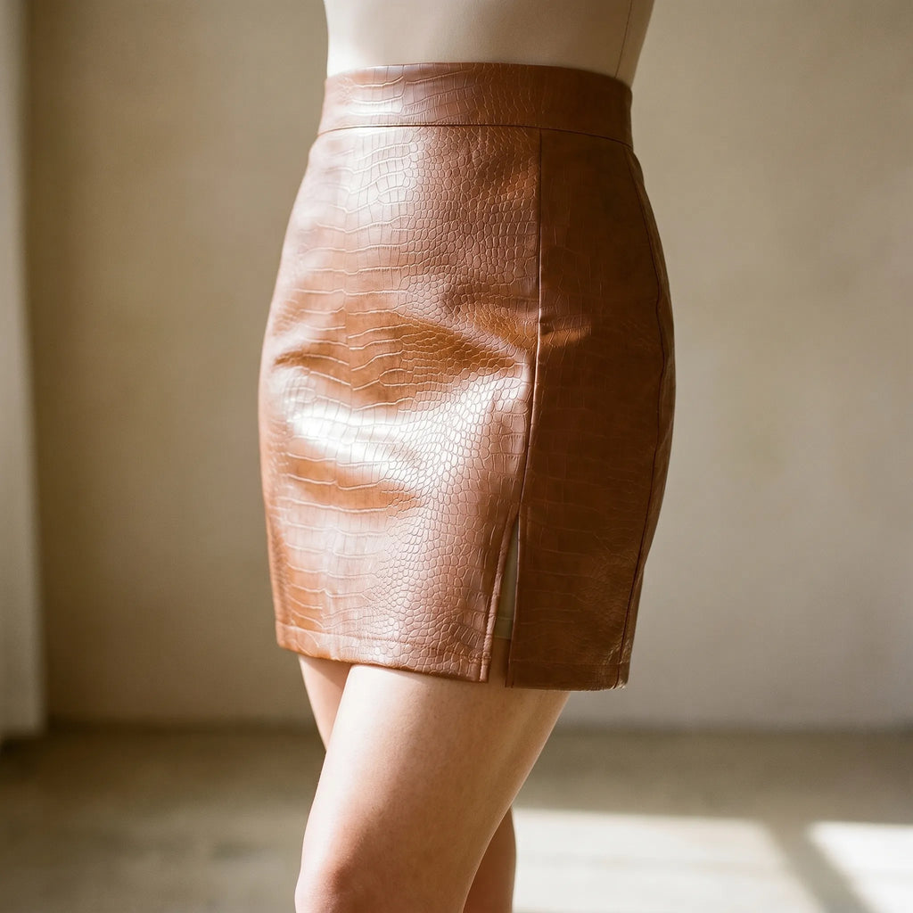 Crocova™ -  High-Waisted Textured Skirt -  Evening Wear Styling