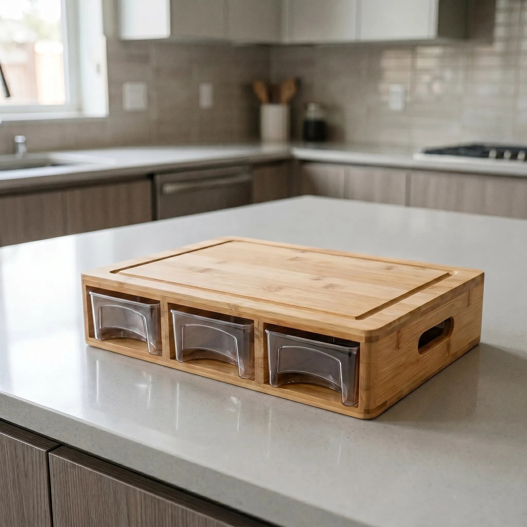 Cuttivo™ -  Raised Cutting Board With Drawers -  Preparing Complex Meals
