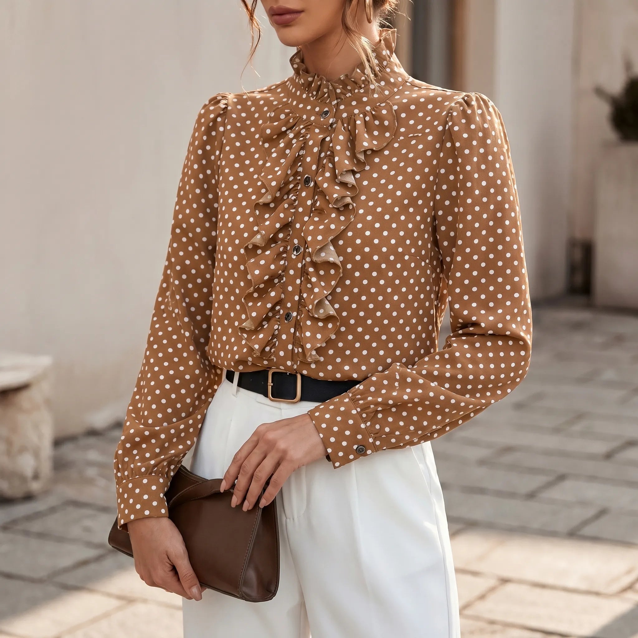 Dotella™ -  Long-Sleeved Polka Dot Blouse -  Office Dressing