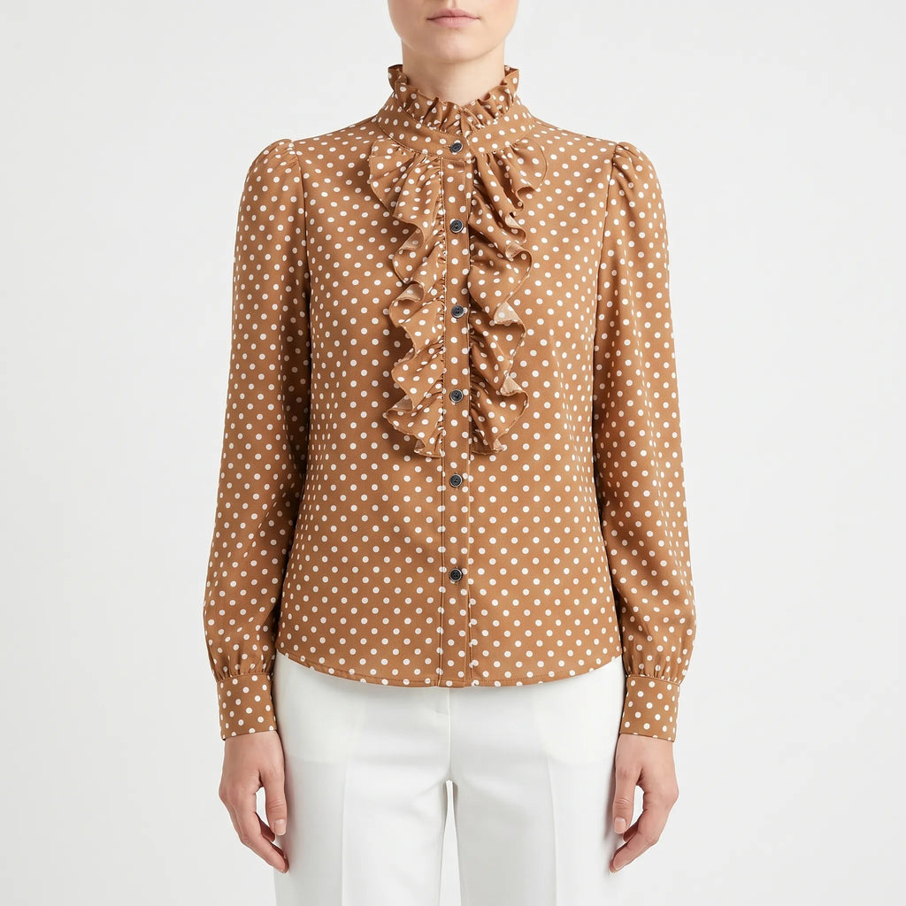 Dotella™ -  Long-Sleeved Polka Dot Blouse -  Office Dressing