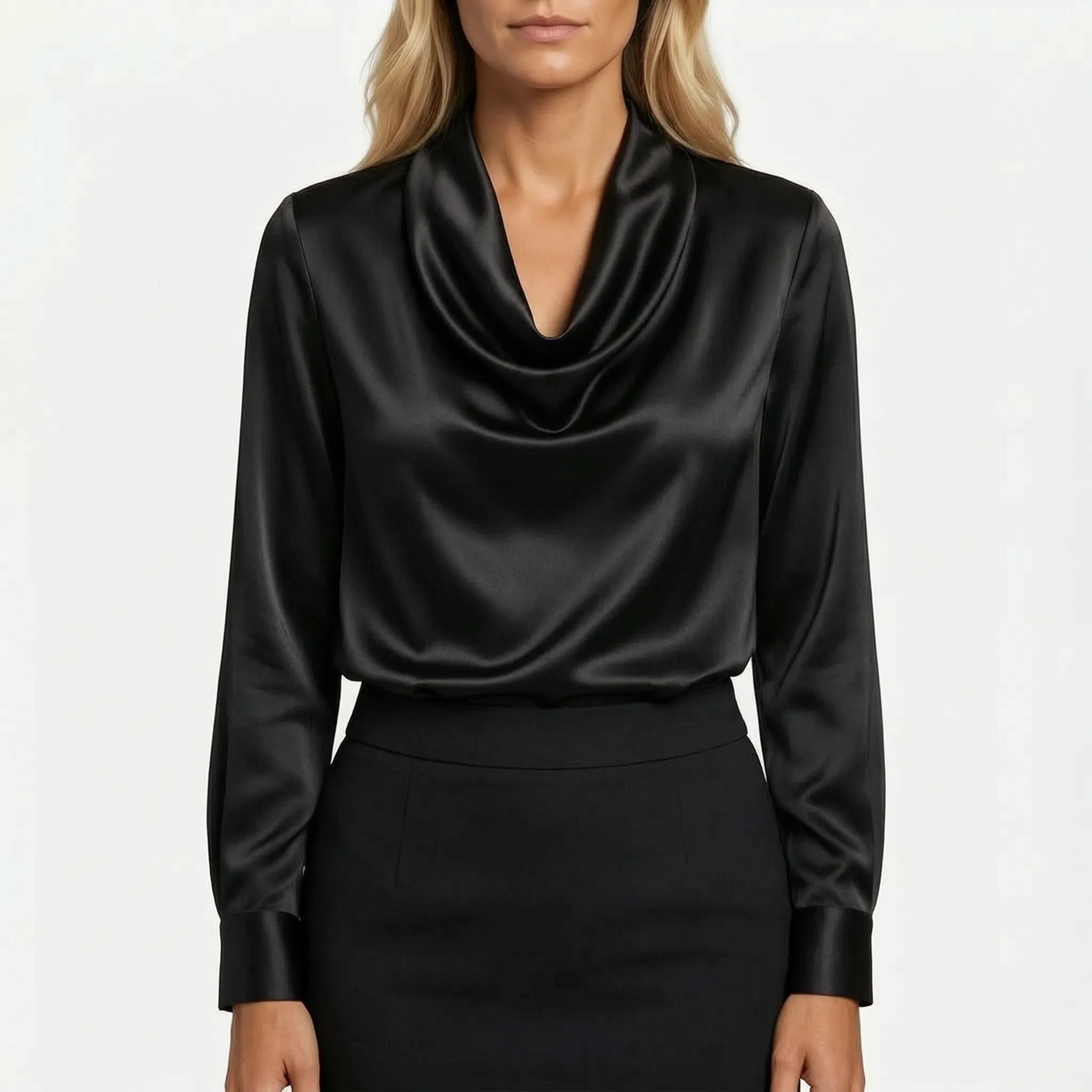Drapella™ -  Long Sleeve Cowl Blouse -  Office Wear