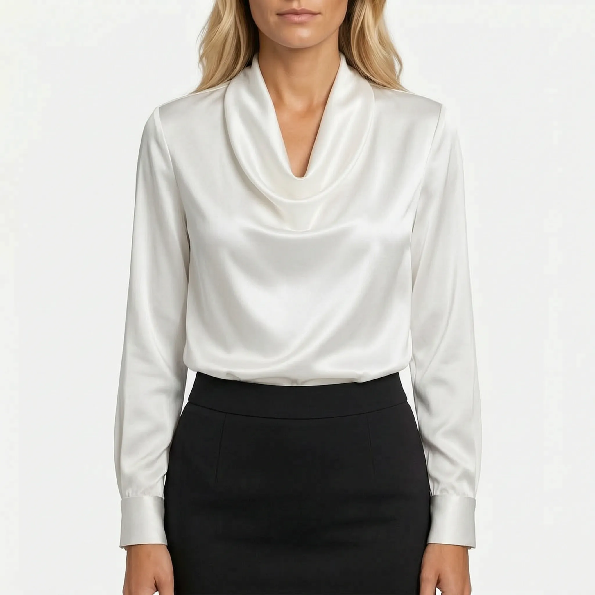Drapella™ -  Long Sleeve Cowl Blouse -  Office Wear