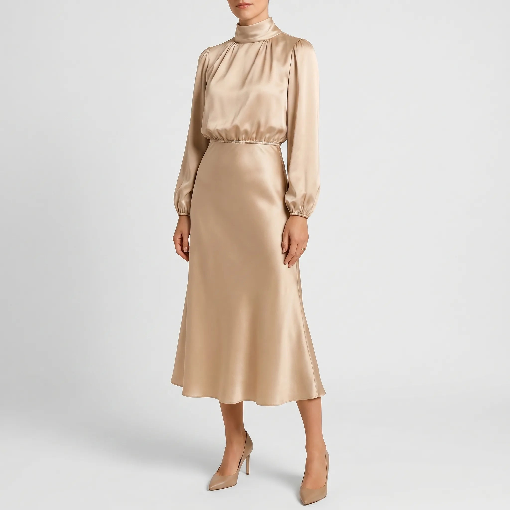 Drapina™ -  High Neck Midi Dress -  Evening Dinner Parties