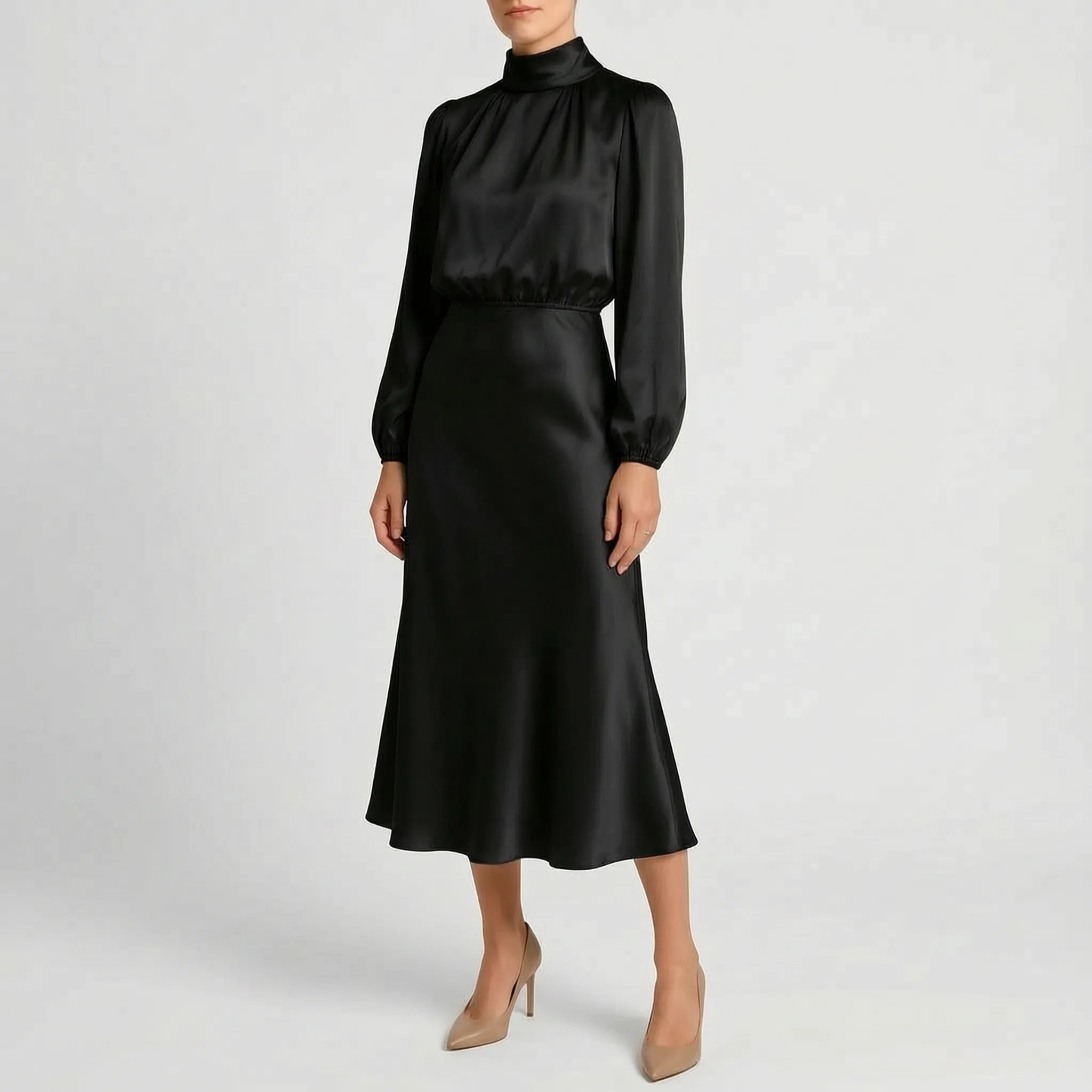 Drapina™ -  High Neck Midi Dress -  Evening Dinner Parties
