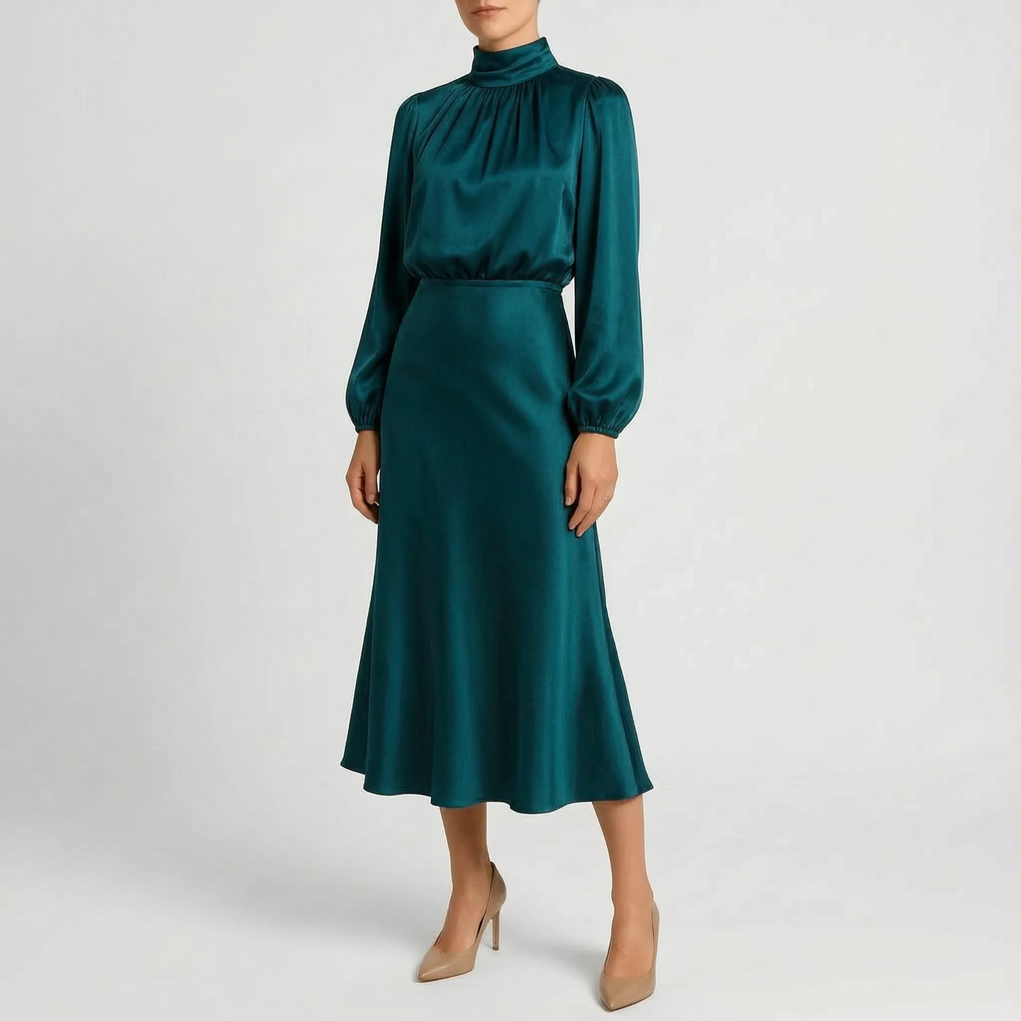 Drapina™ -  High Neck Midi Dress -  Evening Dinner Parties
