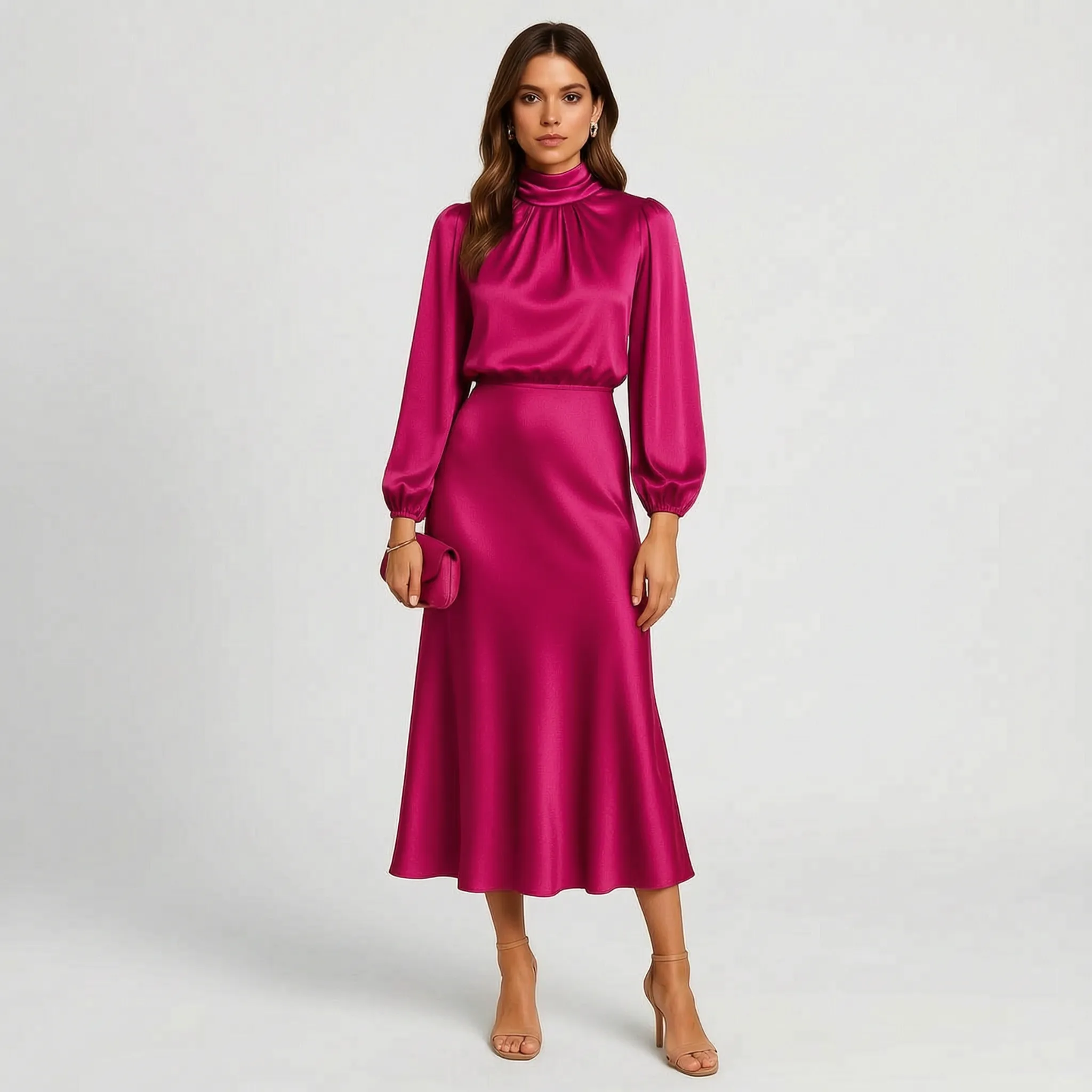 Drapina™ -  High Neck Midi Dress -  Evening Dinner Parties