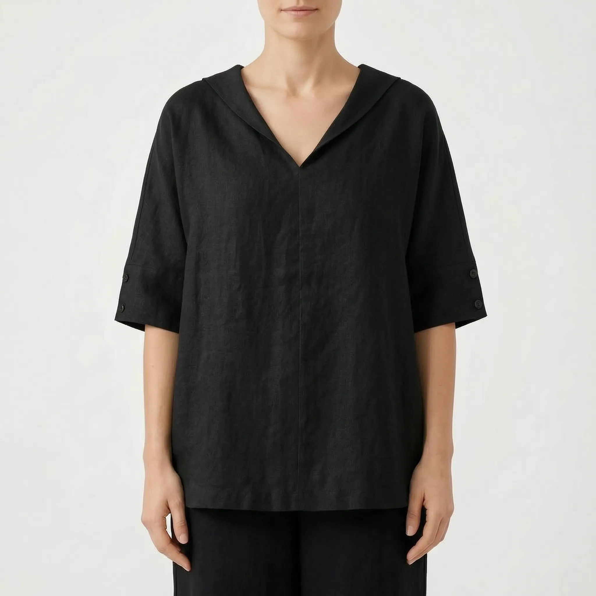 Drapio™ -  Relaxed V-Neck Short Sleeve Blouse -  Effortless Daytime Styling