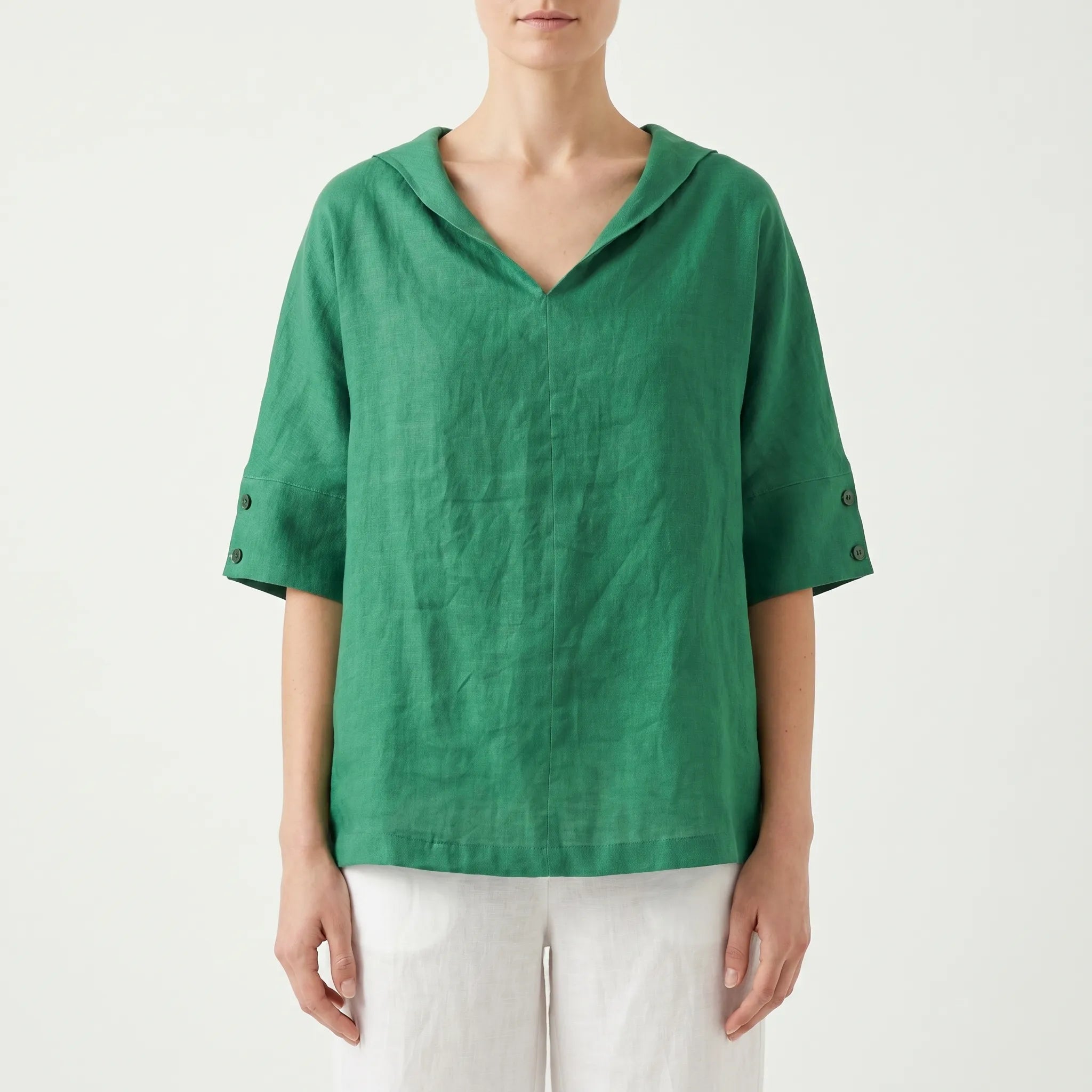 Drapio™ -  Relaxed V-Neck Short Sleeve Blouse -  Effortless Daytime Styling