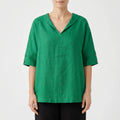 Drapio™ -  Relaxed V-Neck Short Sleeve Blouse -  Effortless Daytime Styling
