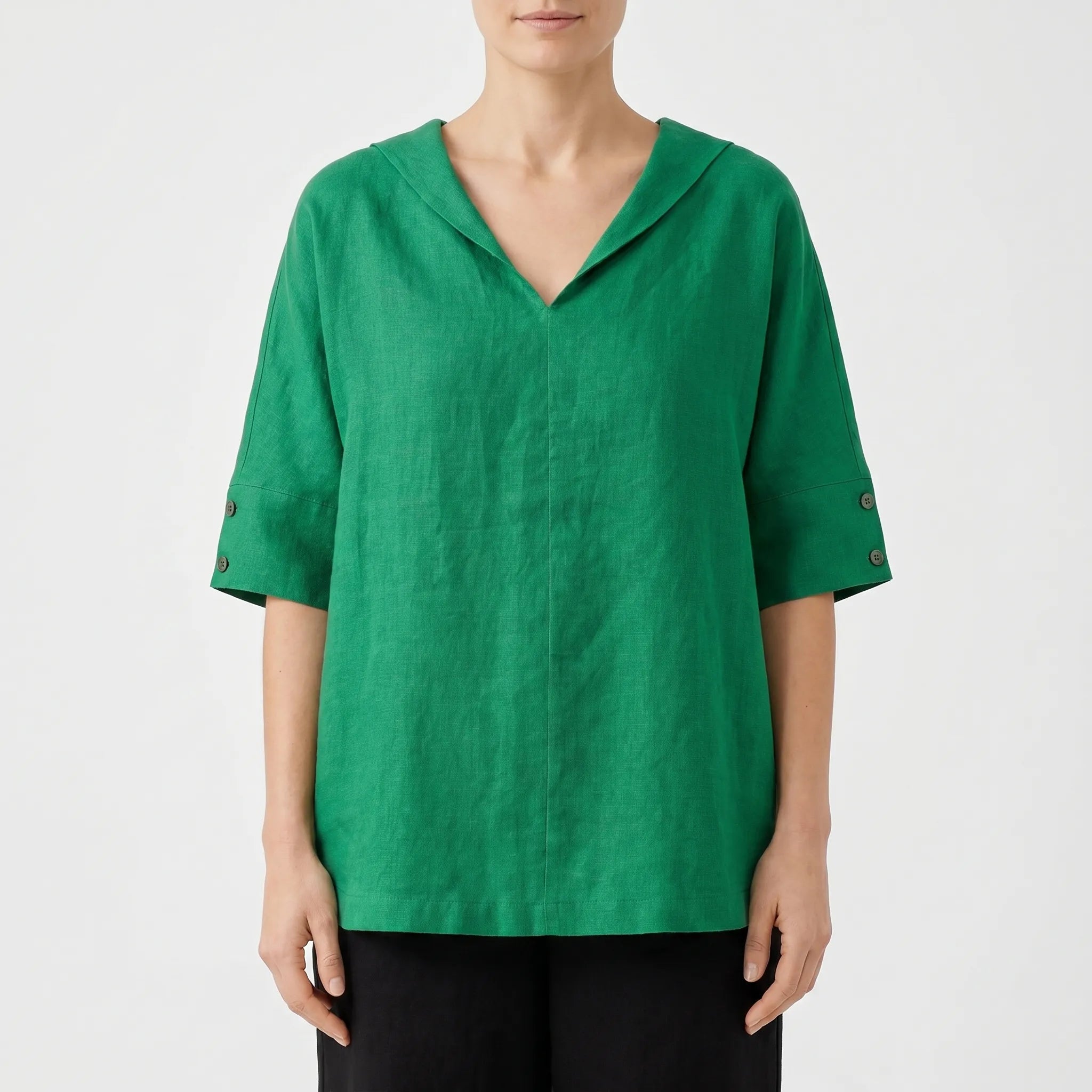 Drapio™ -  Relaxed V-Neck Short Sleeve Blouse -  Effortless Daytime Styling