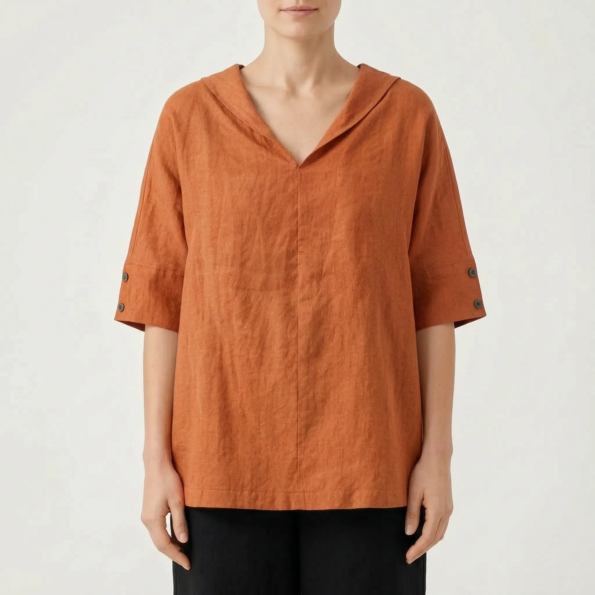 Drapio™ -  Relaxed V-Neck Short Sleeve Blouse -  Effortless Daytime Styling