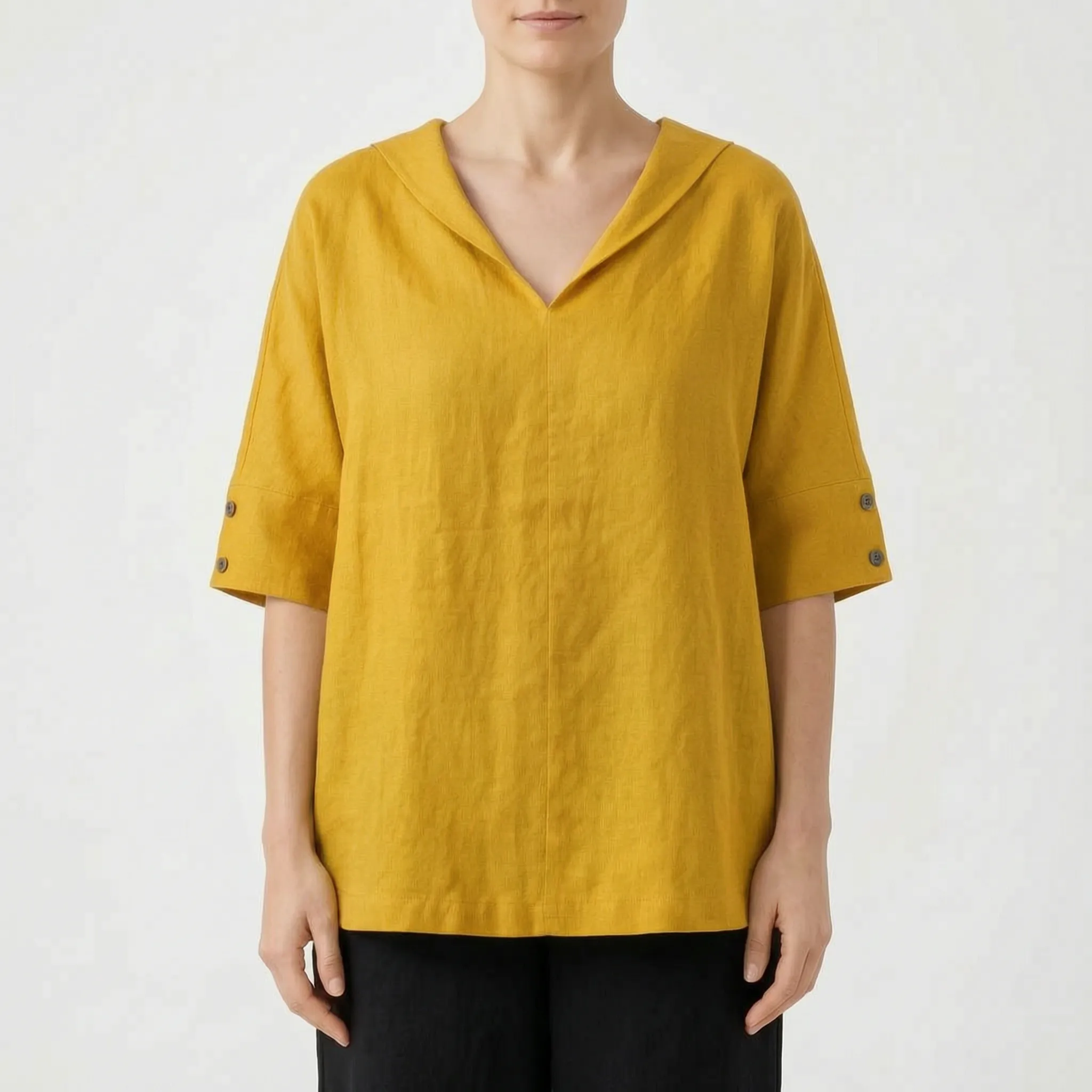 Drapio™ -  Relaxed V-Neck Short Sleeve Blouse -  Effortless Daytime Styling
