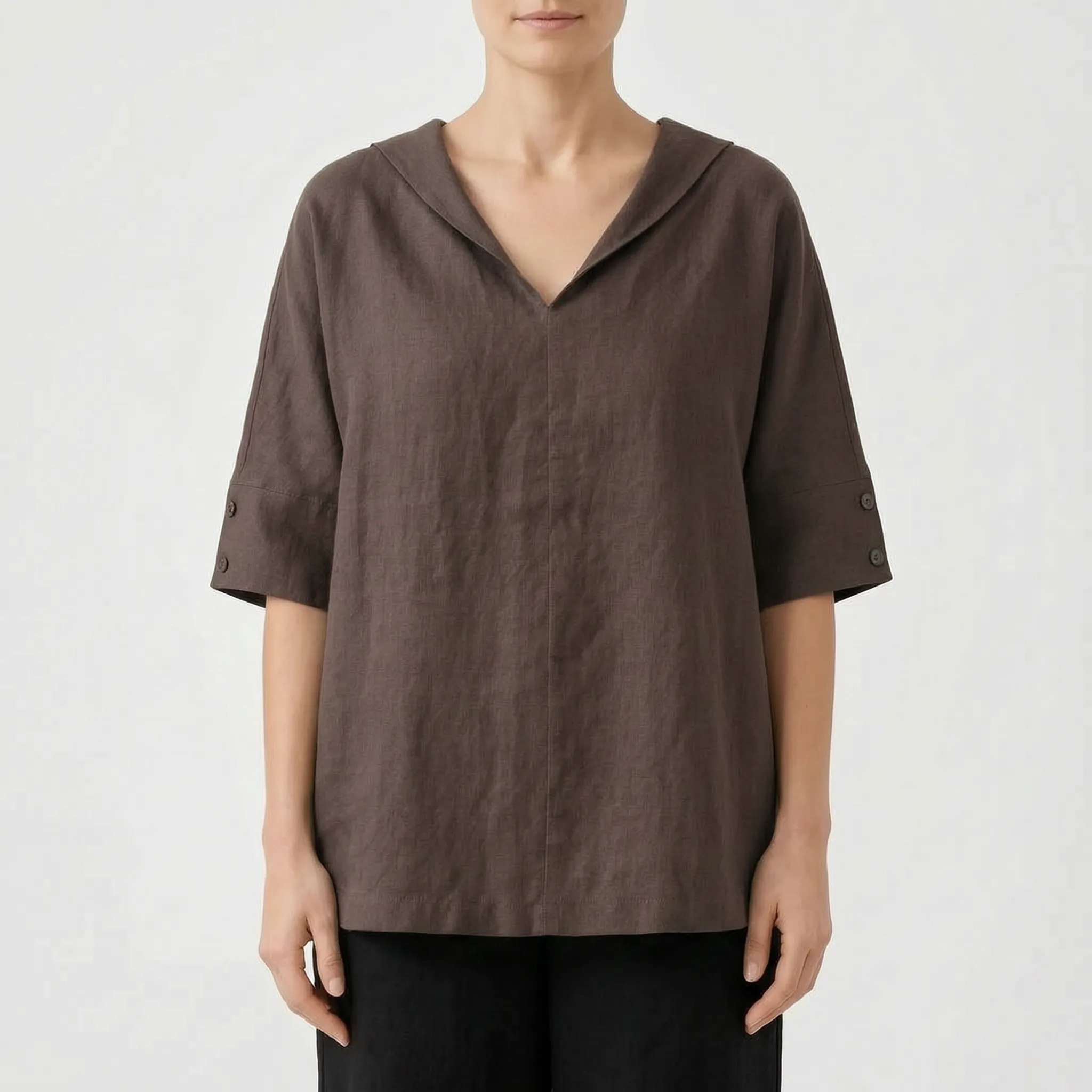 Drapio™ -  Relaxed V-Neck Short Sleeve Blouse -  Effortless Daytime Styling