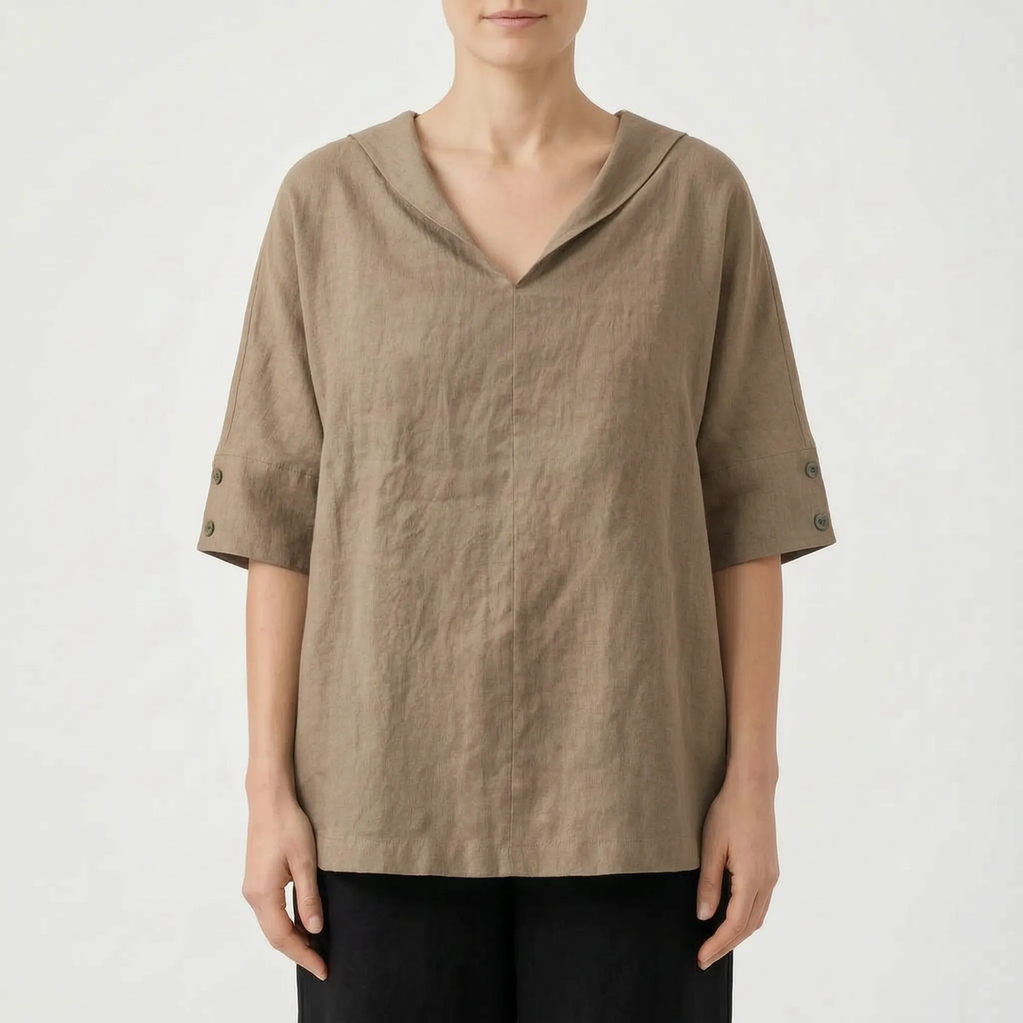 Drapio™ -  Relaxed V-Neck Short Sleeve Blouse -  Effortless Daytime Styling