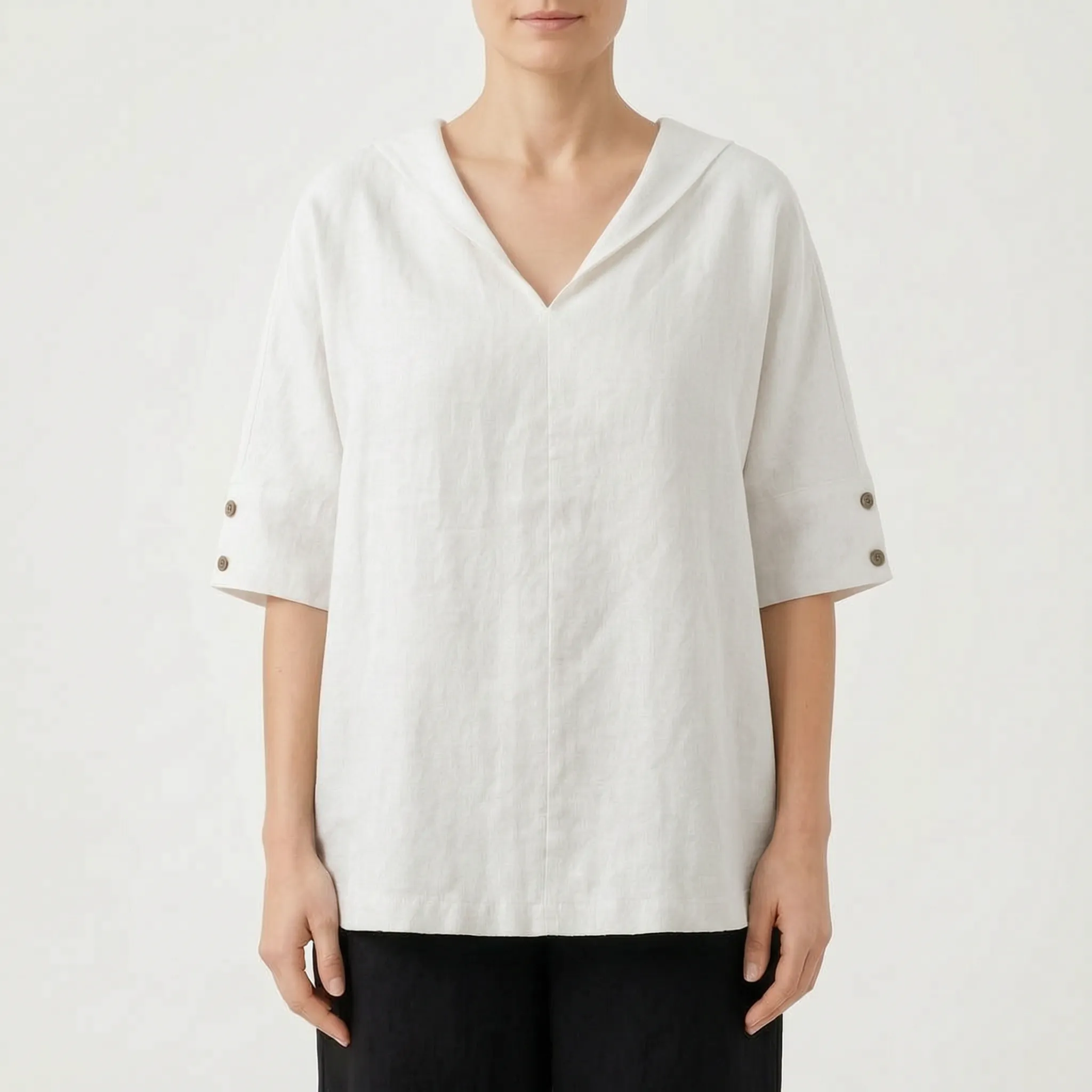 Drapio™ -  Relaxed V-Neck Short Sleeve Blouse -  Effortless Daytime Styling