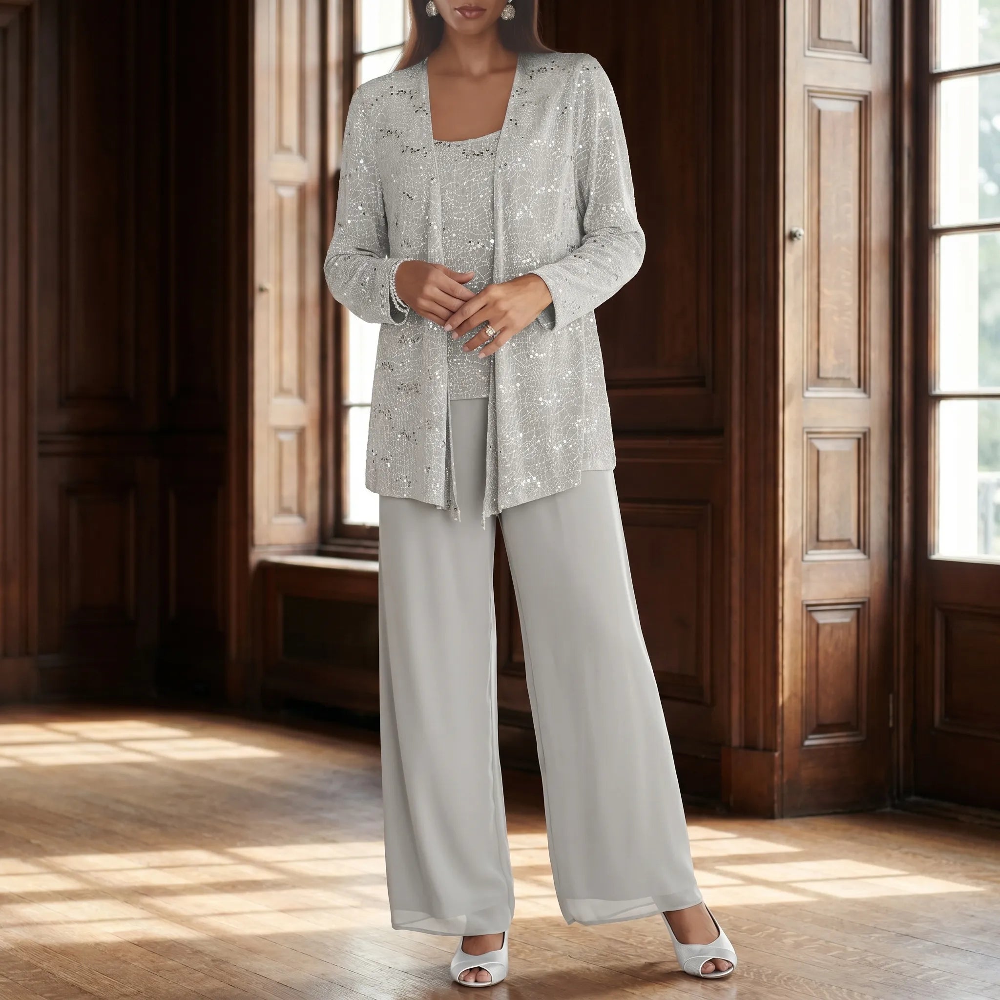 Elegara™ -  Sequined Three-Piece Trouser Suit -  Evening Event Styling