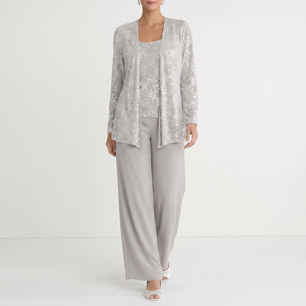 Elegara™ -  Sequined Three-Piece Trouser Suit -  Evening Event Styling