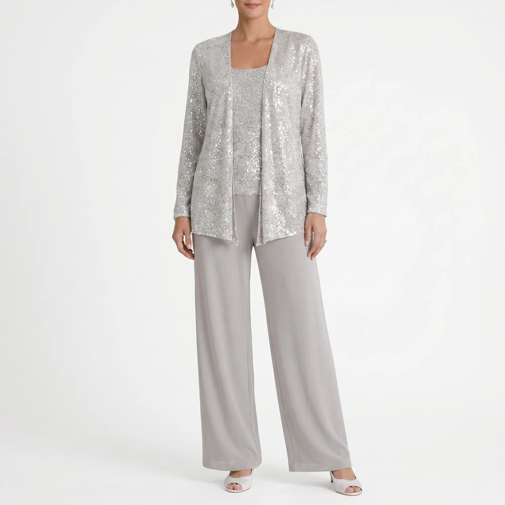 Elegara™ -  Sequined Three-Piece Trouser Suit -  Evening Event Styling
