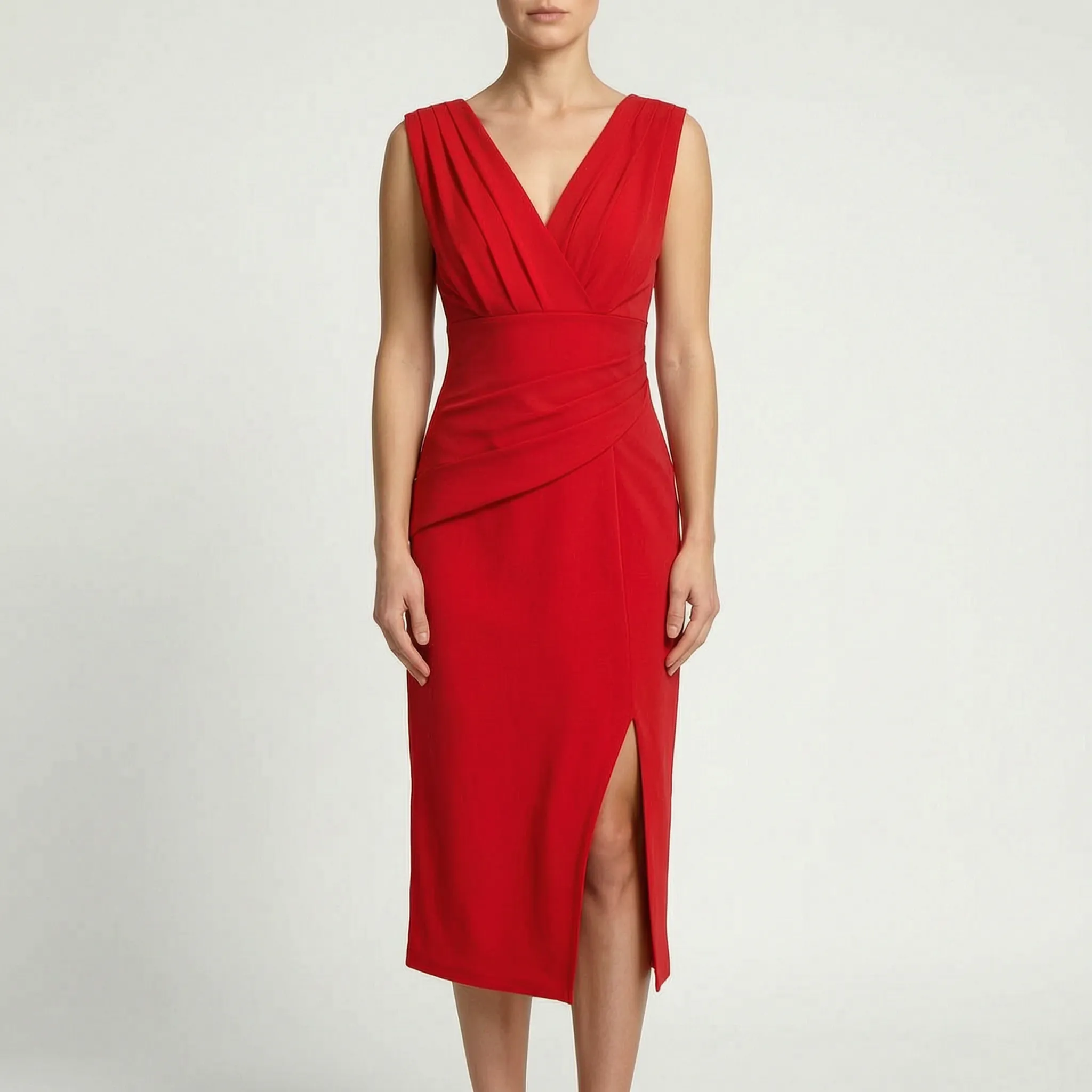 Elegina™ -  Ruched V-Neck Midi Dress -  Formal Event Dressing