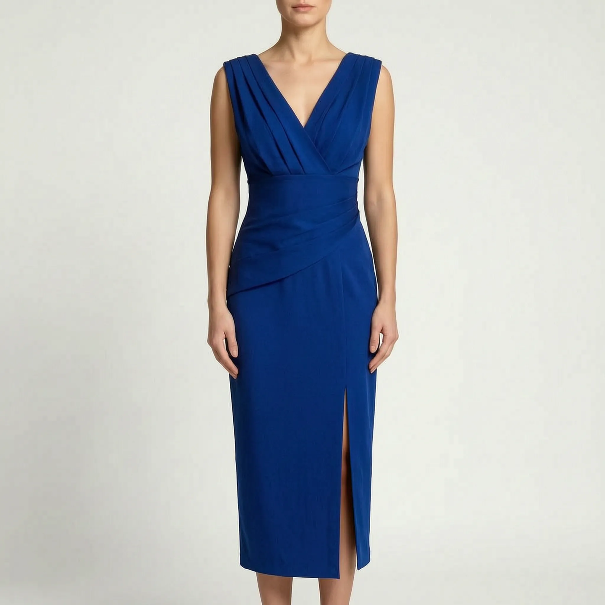 Elegina™ -  Ruched V-Neck Midi Dress -  Formal Event Dressing