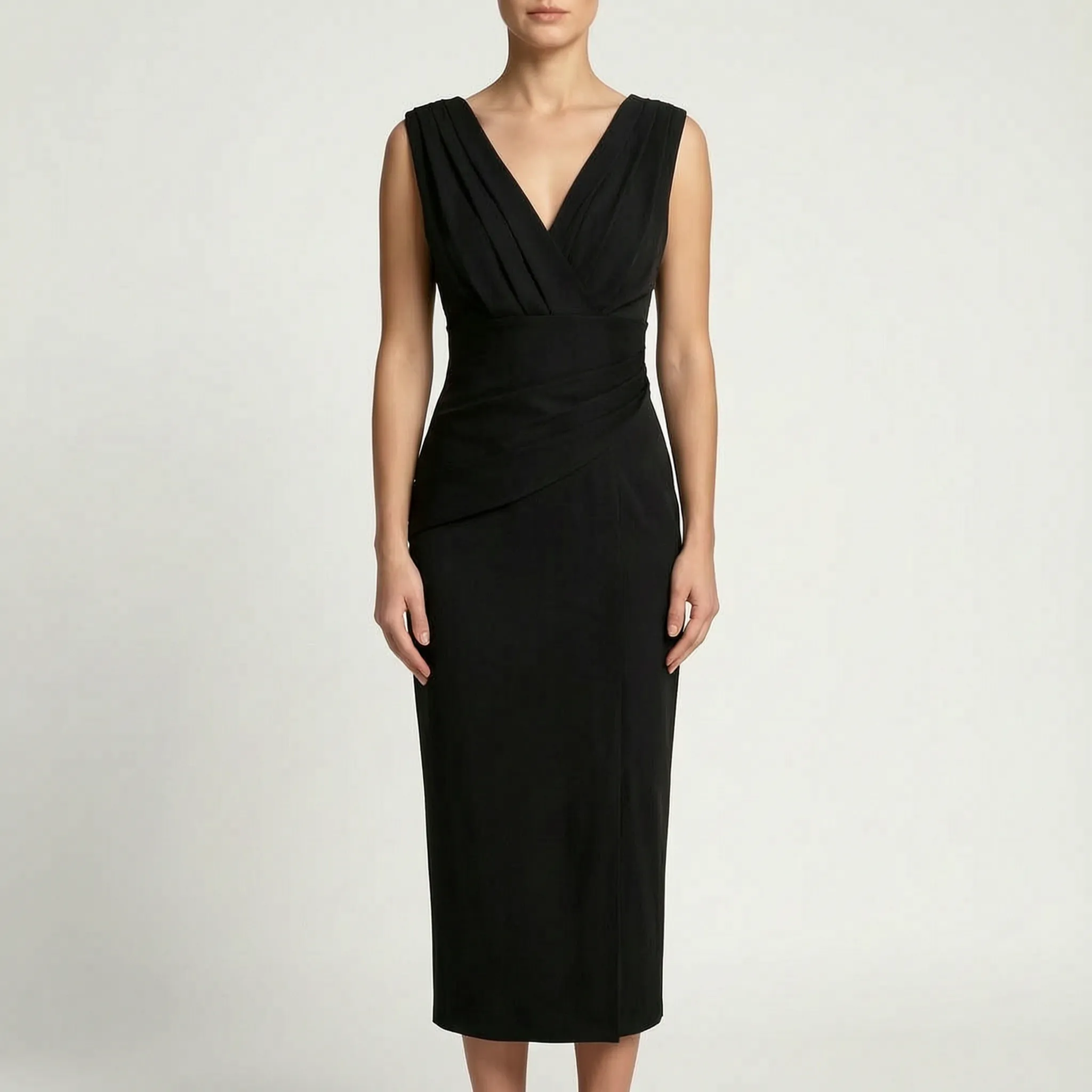 Elegina™ -  Ruched V-Neck Midi Dress -  Formal Event Dressing