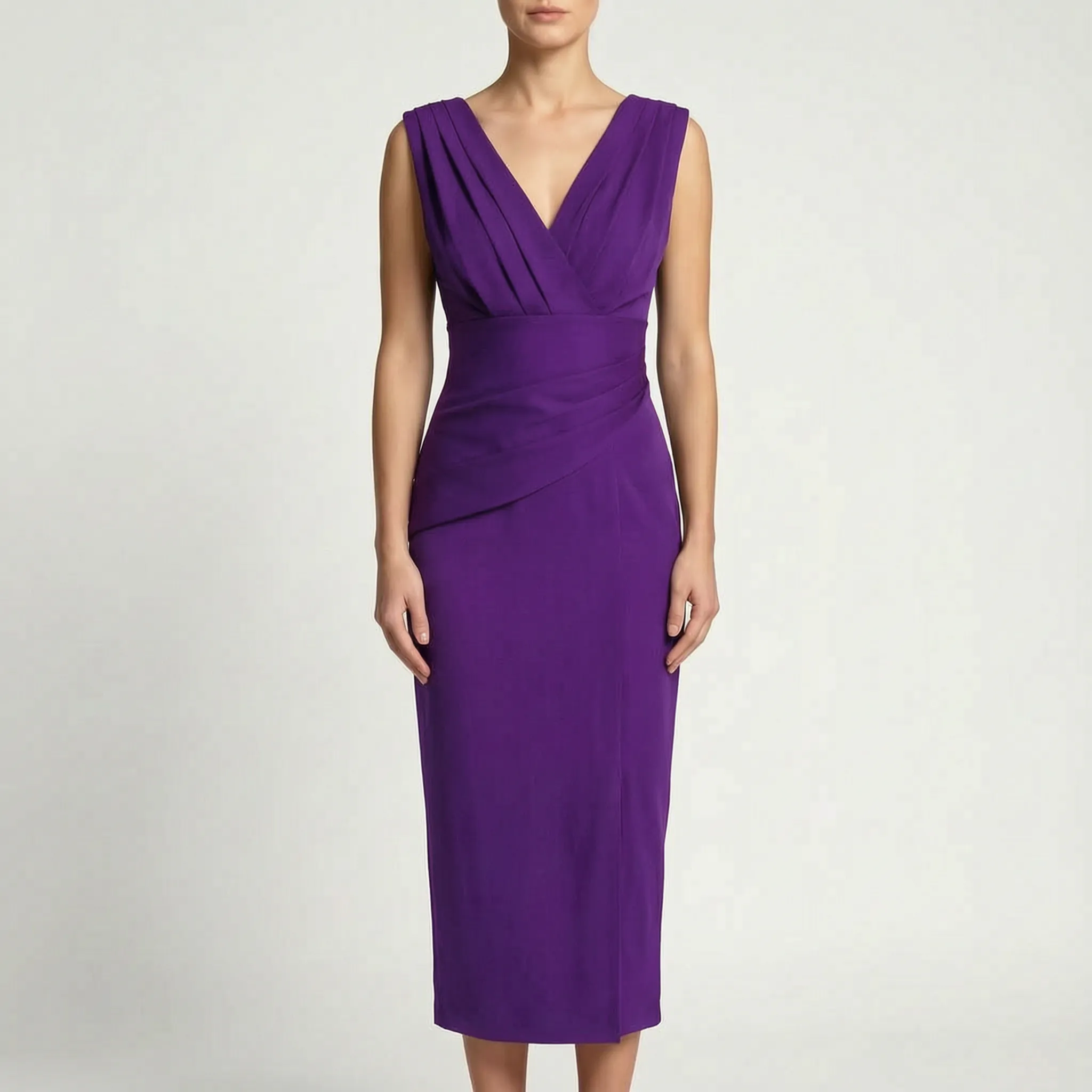 Elegina™ -  Ruched V-Neck Midi Dress -  Formal Event Dressing