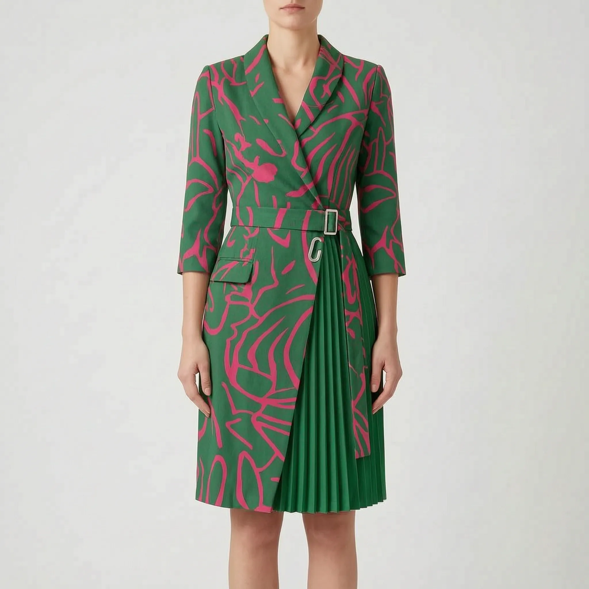 Elevaria™ -  Houndstooth Blazer Wrap Dress -  Business Meetings