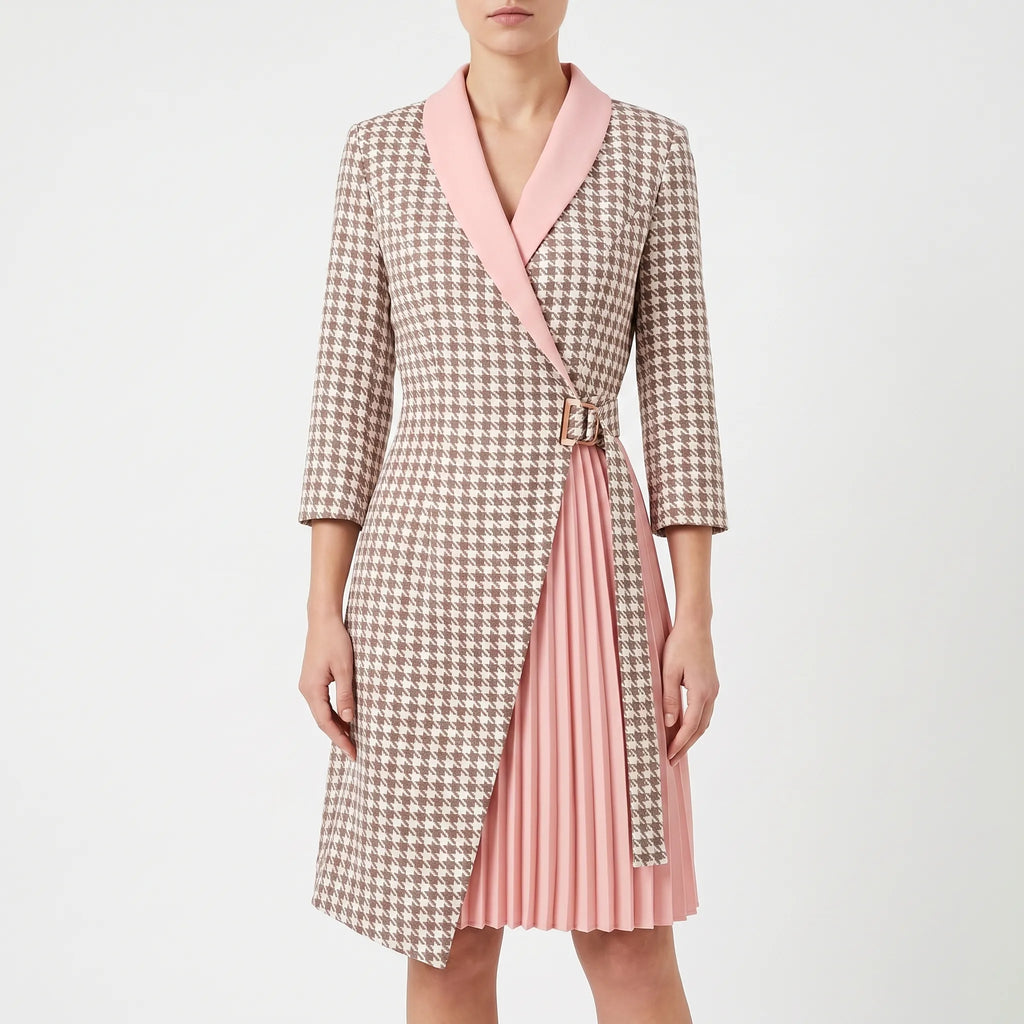 Elevaria™ -  Houndstooth Blazer Wrap Dress -  Business Meetings