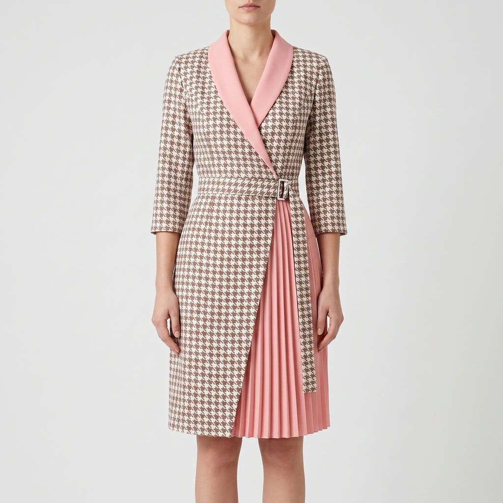 Elevaria™ -  Houndstooth Blazer Wrap Dress -  Business Meetings